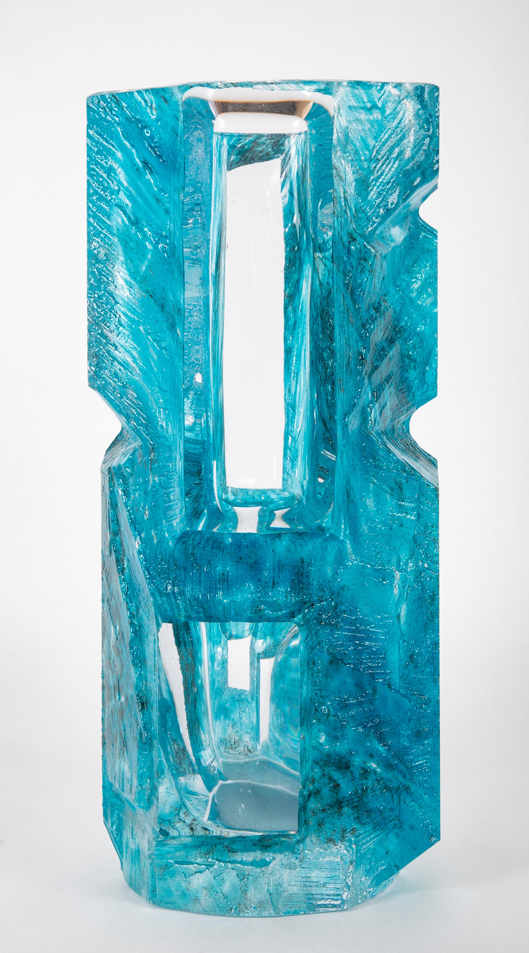 "Argos" Vase of Blue Ground with Clear Panels by Daum