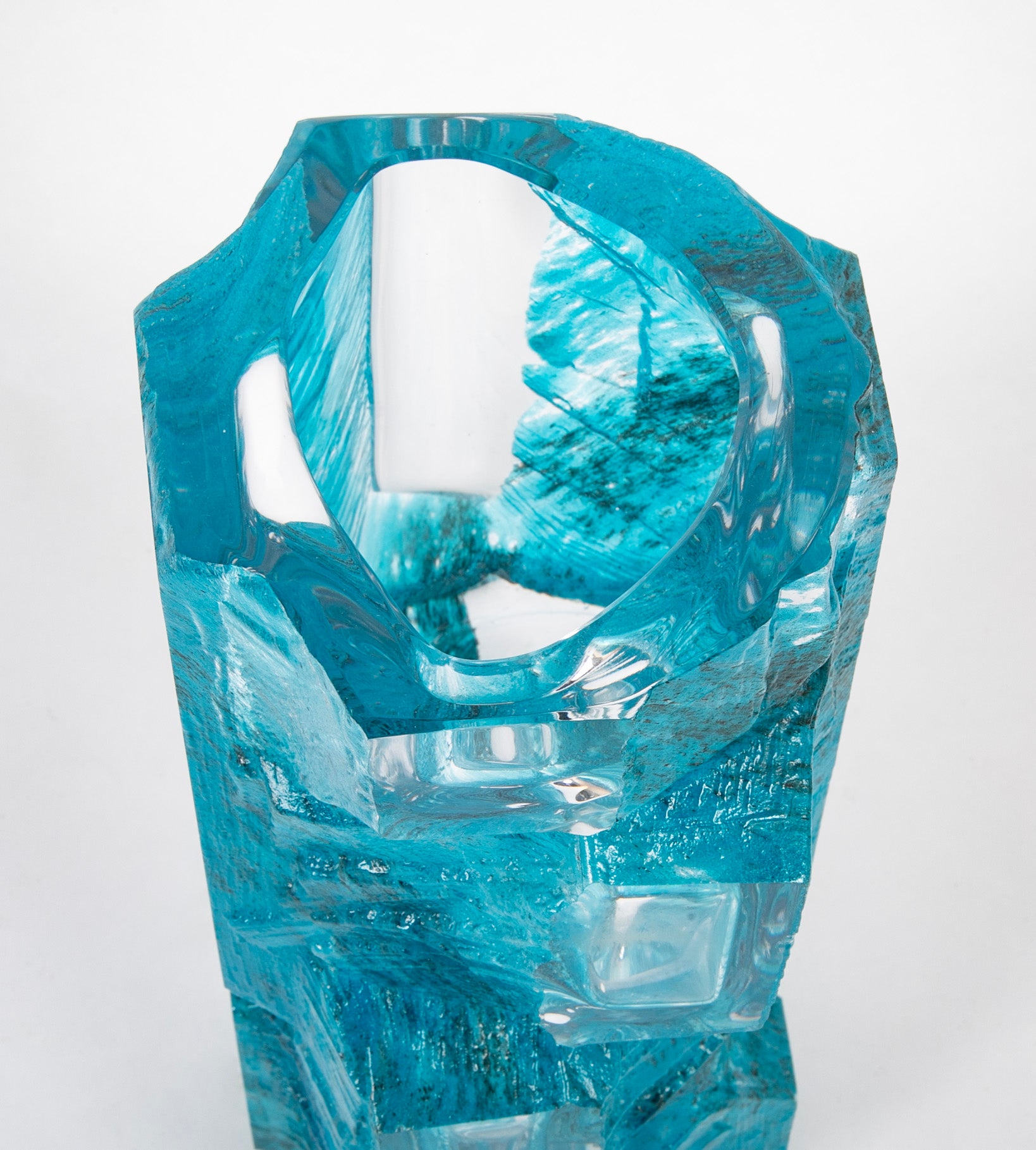 "Argos" Vase of Blue Ground with Clear Panels by Daum