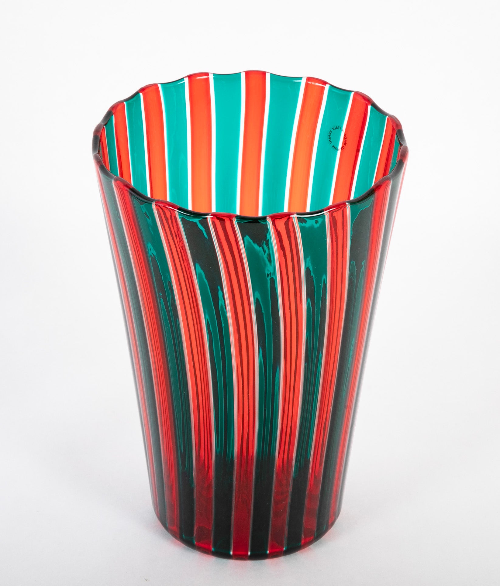Gio Ponti for Venini "A Canne" Red and Green Glass Vase