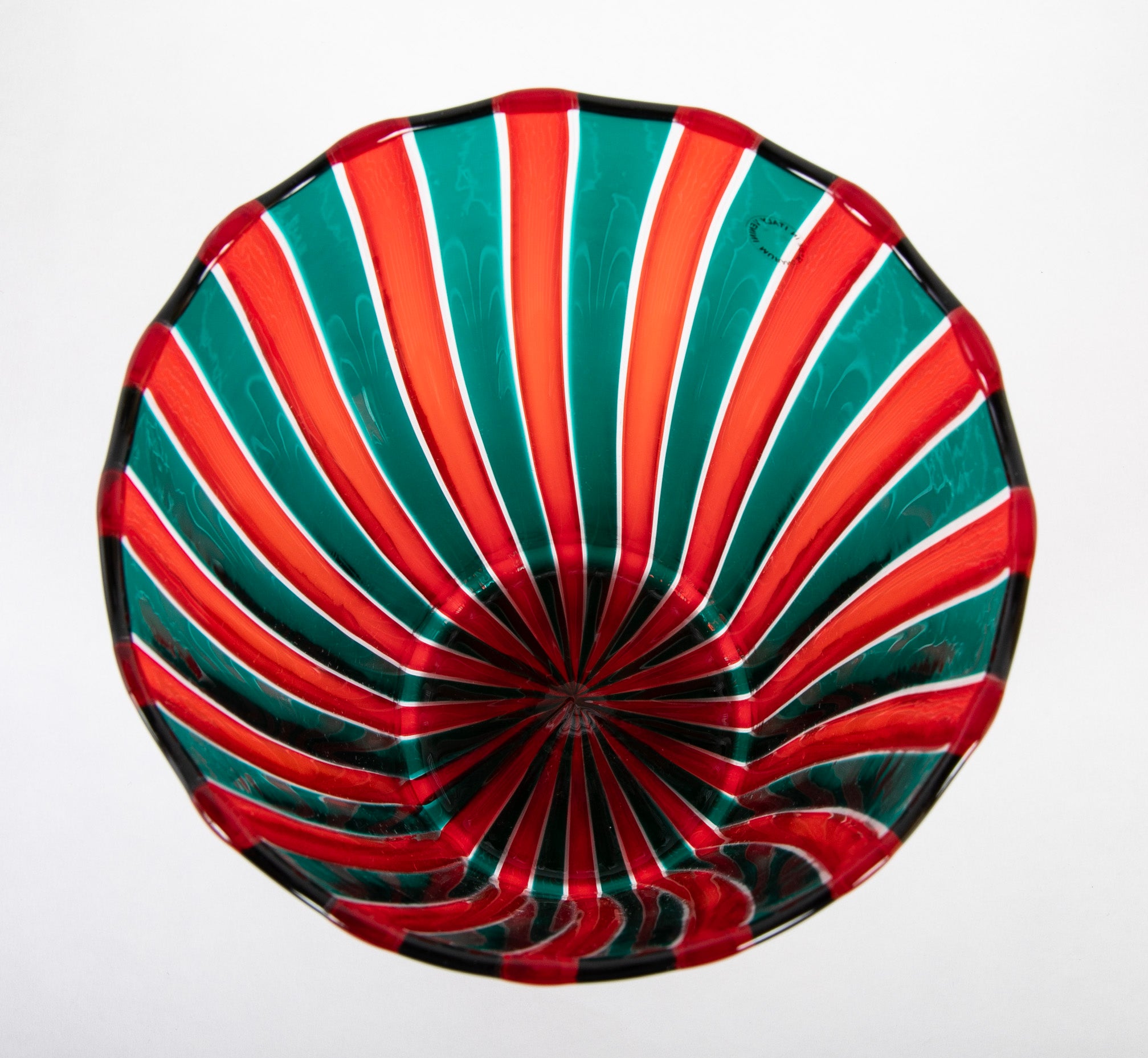 Gio Ponti for Venini "A Canne" Red and Green Glass Vase