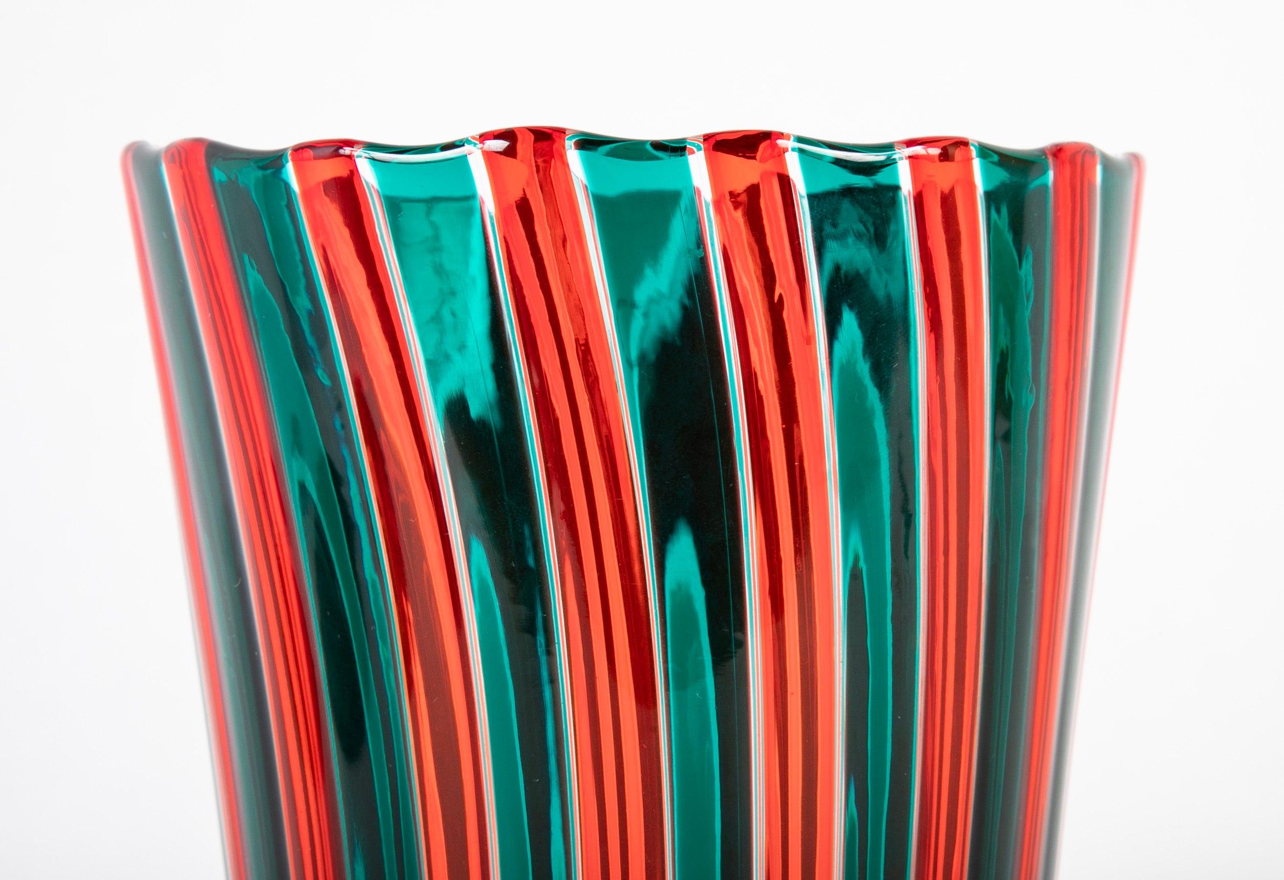 Gio Ponti for Venini "A Canne" Red and Green Glass Vase