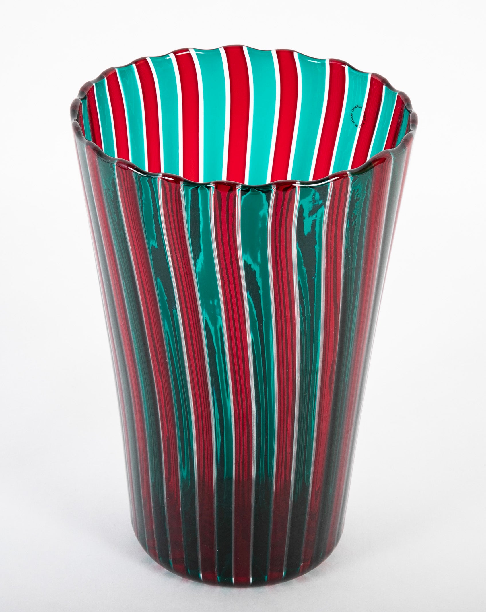 Gio Ponti for Venini Red and Green "A Canne" Glass Vase