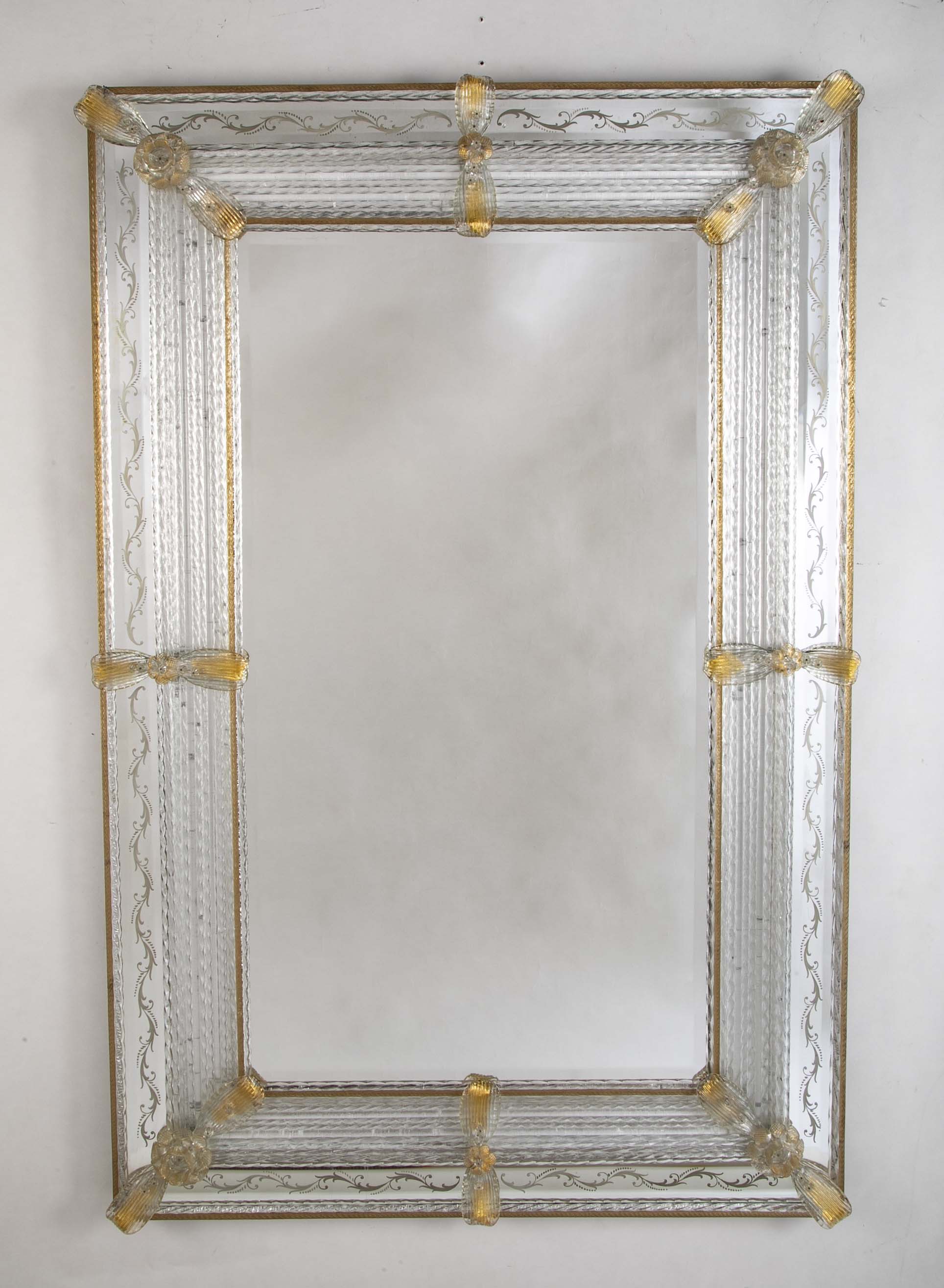 Archimede Seguso Italian Murano Glass Framed Mirror