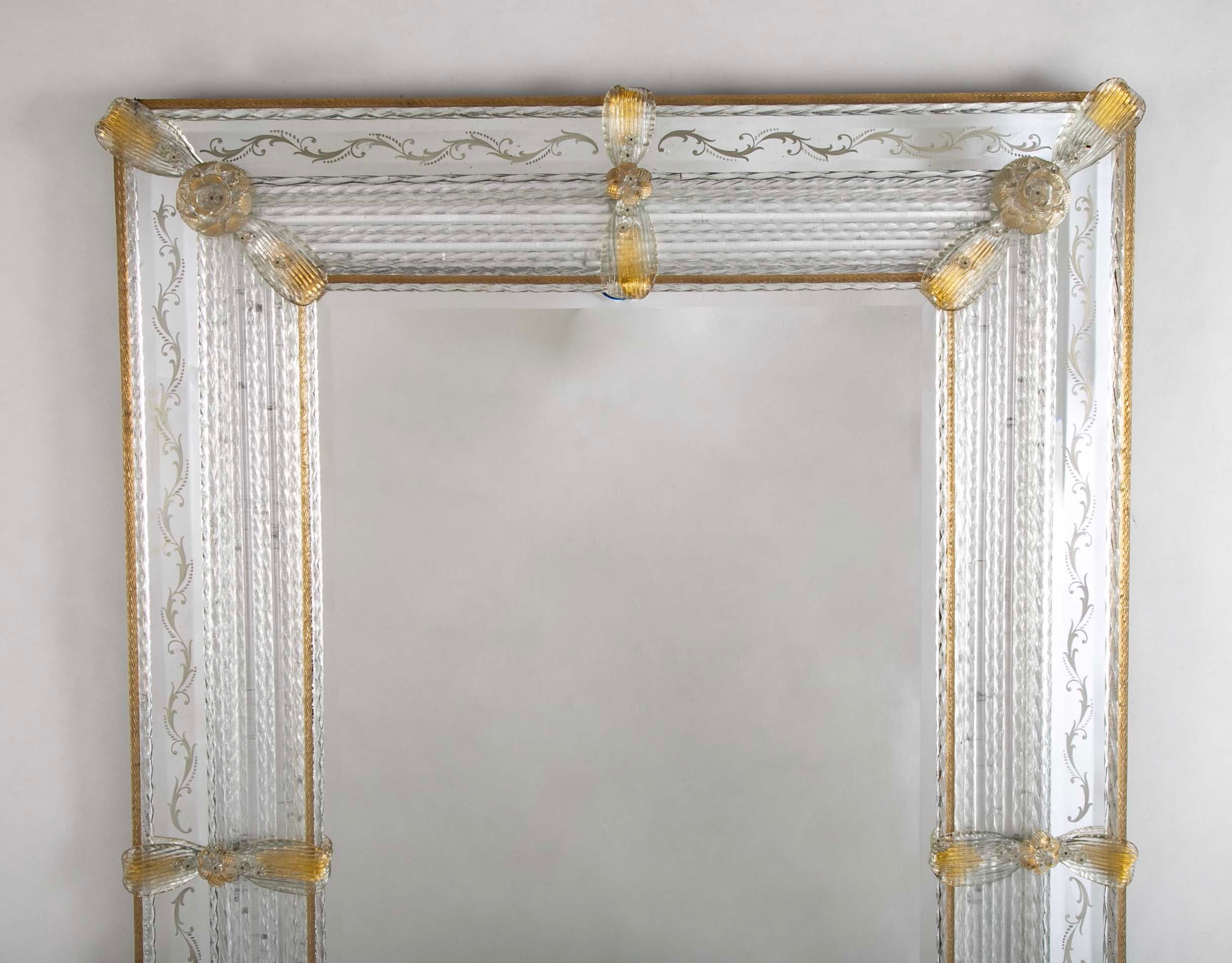 Archimede Seguso Italian Murano Glass Framed Mirror