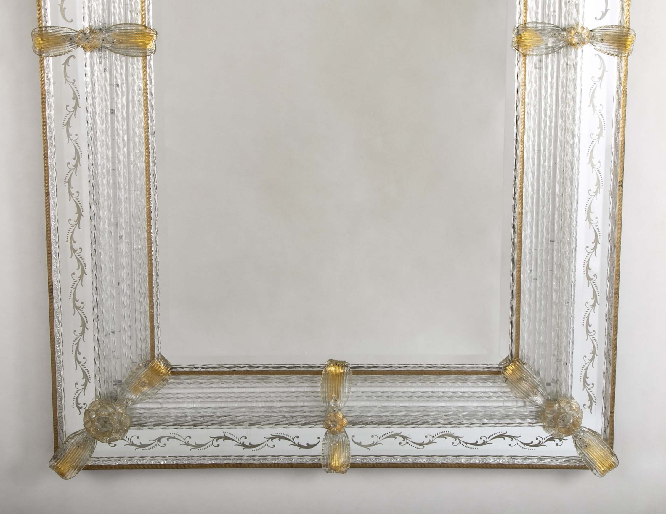 Archimede Seguso Italian Murano Glass Framed Mirror