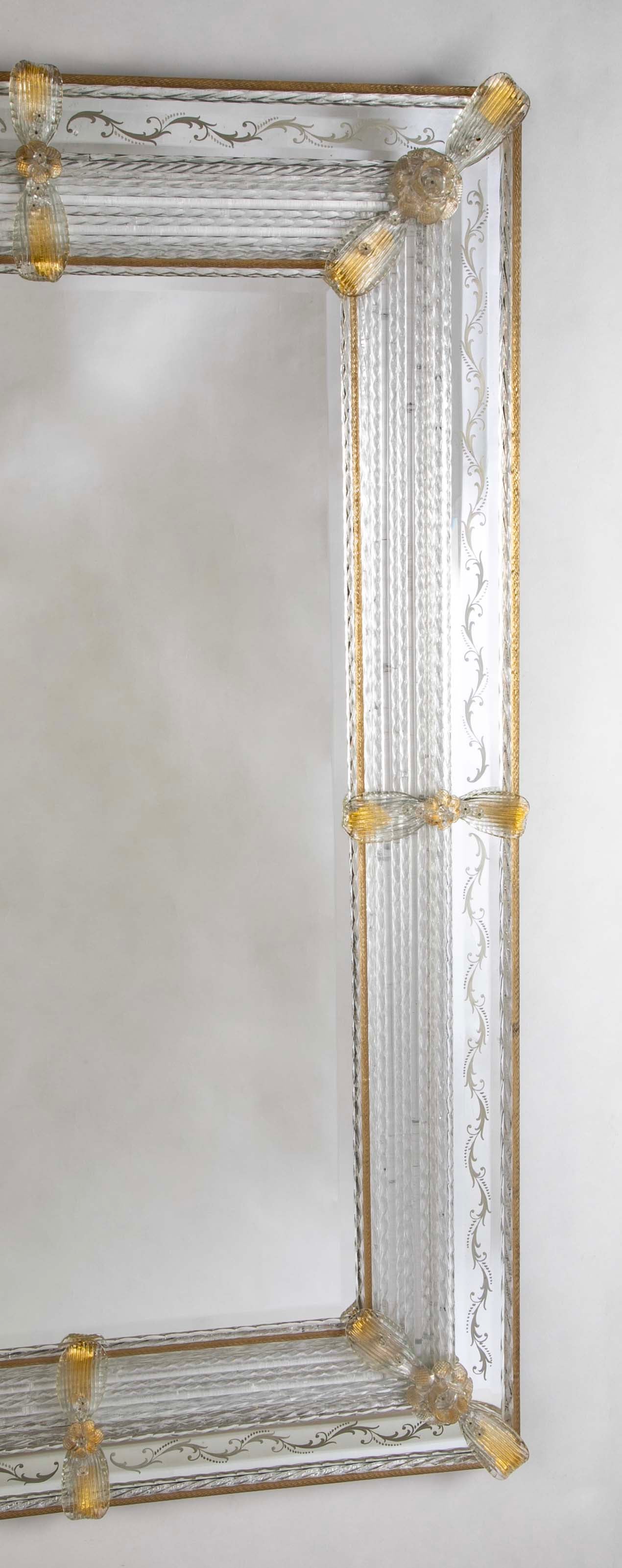 Archimede Seguso Italian Murano Glass Framed Mirror