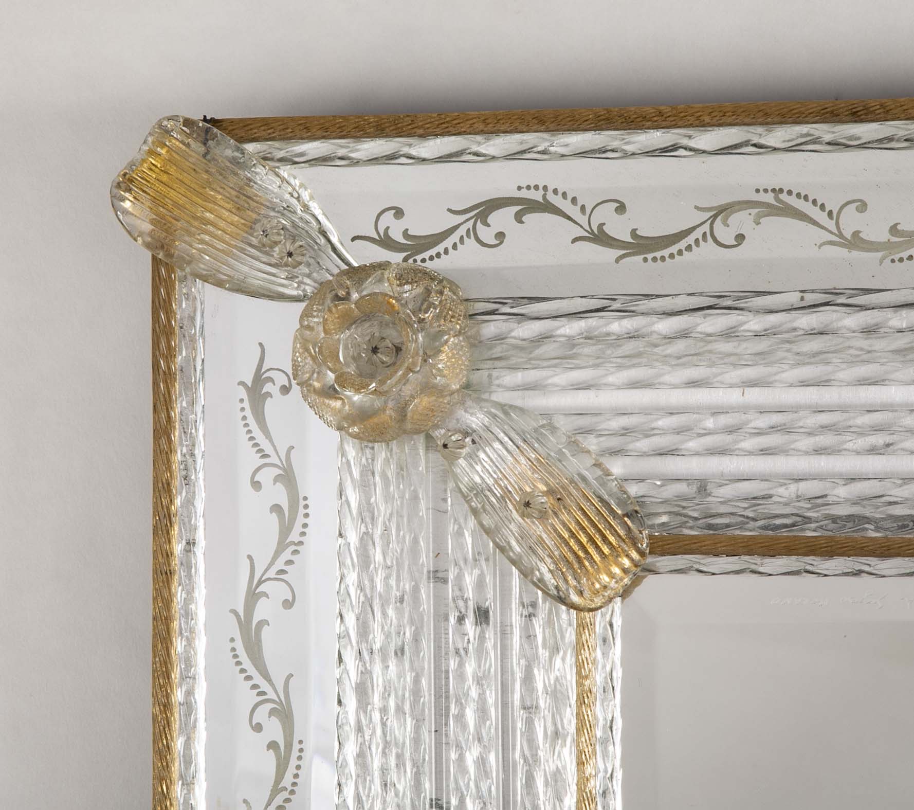 Archimede Seguso Italian Murano Glass Framed Mirror