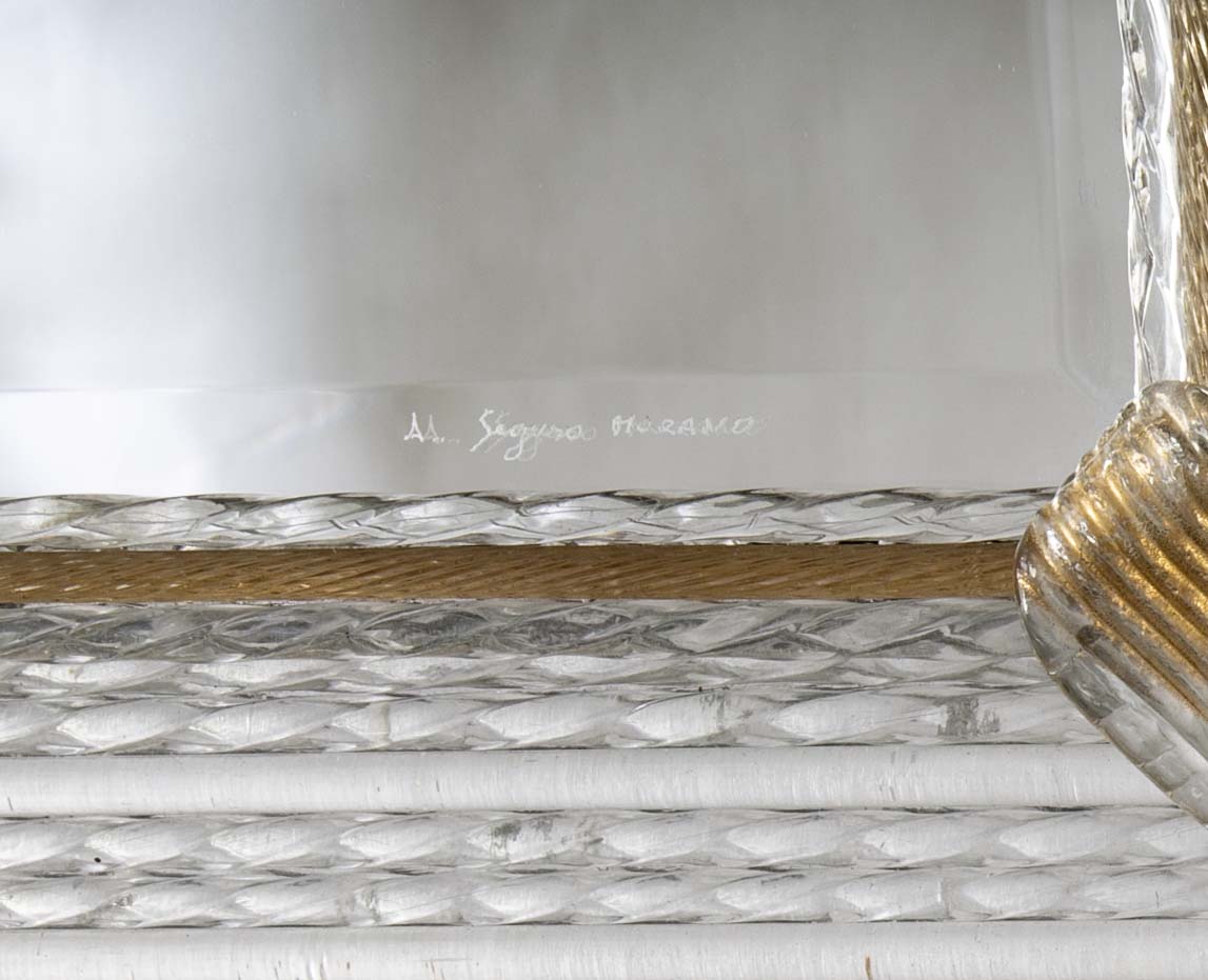 Archimede Seguso Italian Murano Glass Framed Mirror