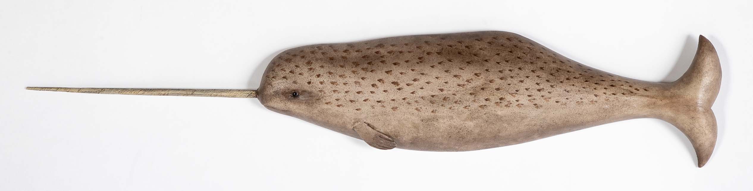 Plaque of a Carved and Painted Narwhal