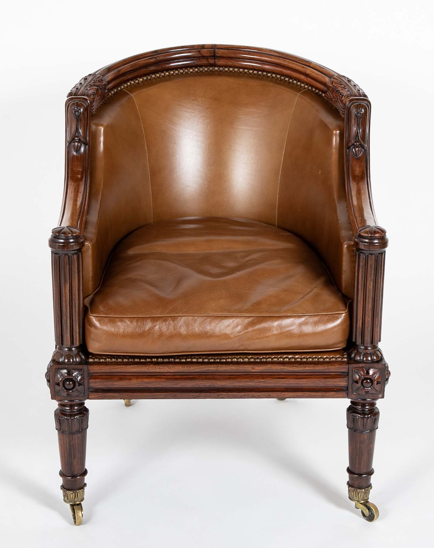 William IV Rosewood Library Chair Upholstered in Leather with Nailhead Trim