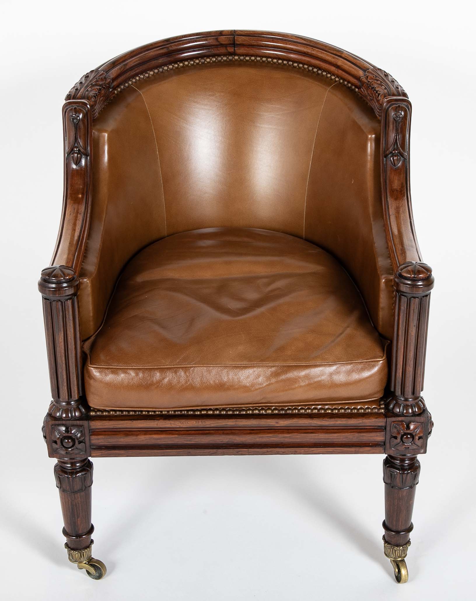 William IV Rosewood Library Chair Upholstered in Leather with Nailhead Trim