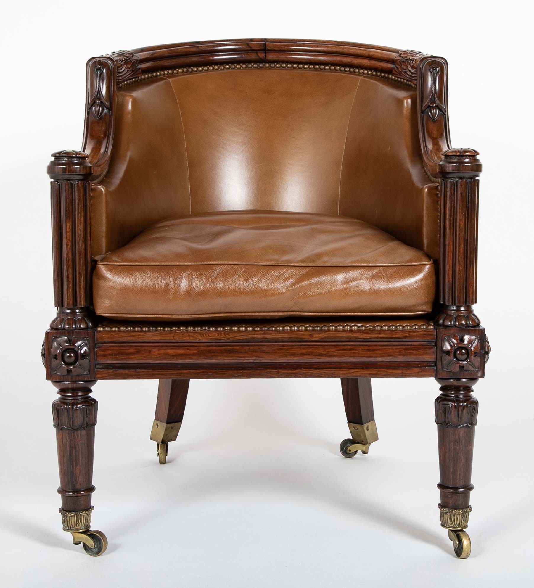 William IV Rosewood Library Chair Upholstered in Leather with Nailhead Trim