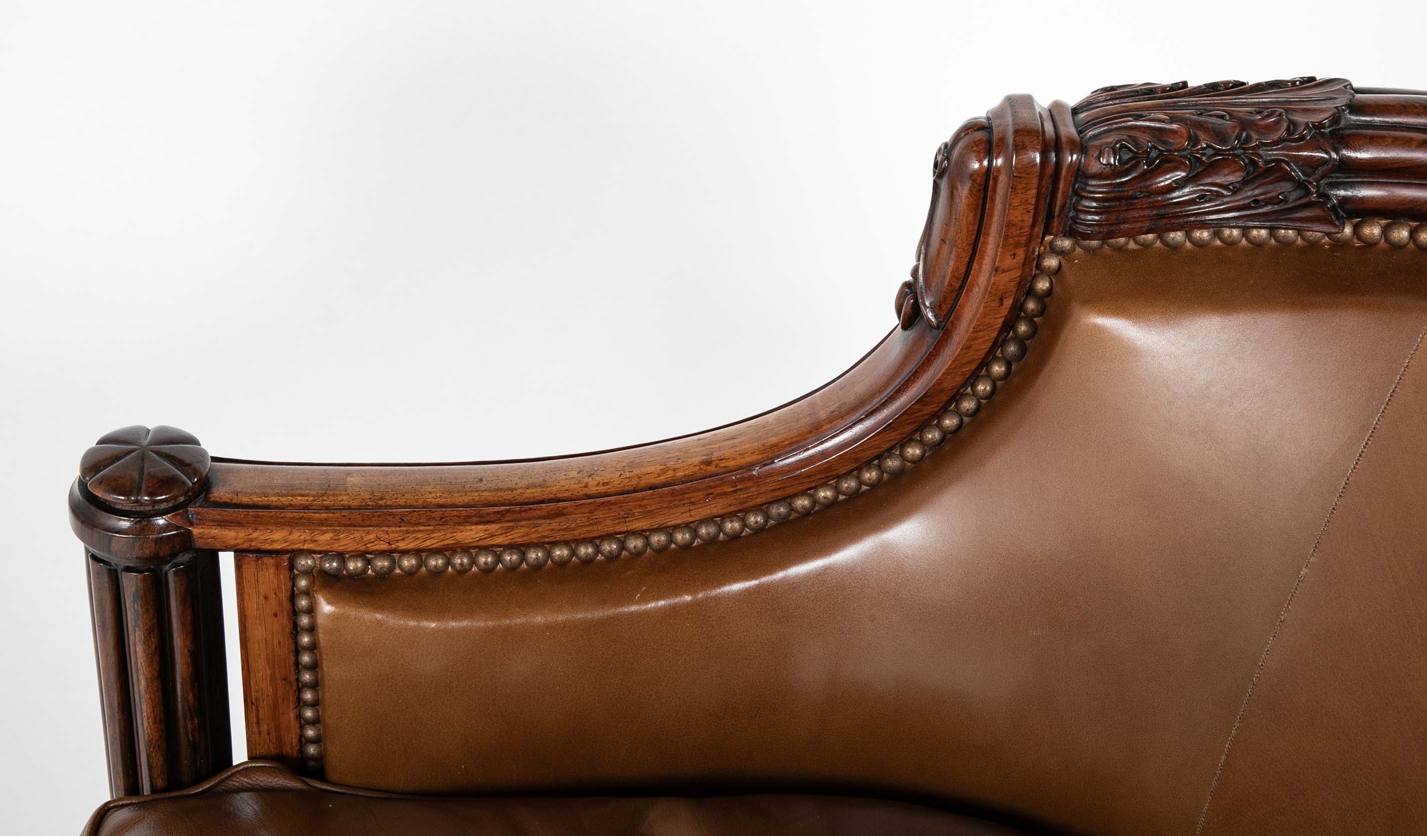 William IV Rosewood Library Chair Upholstered in Leather with Nailhead Trim