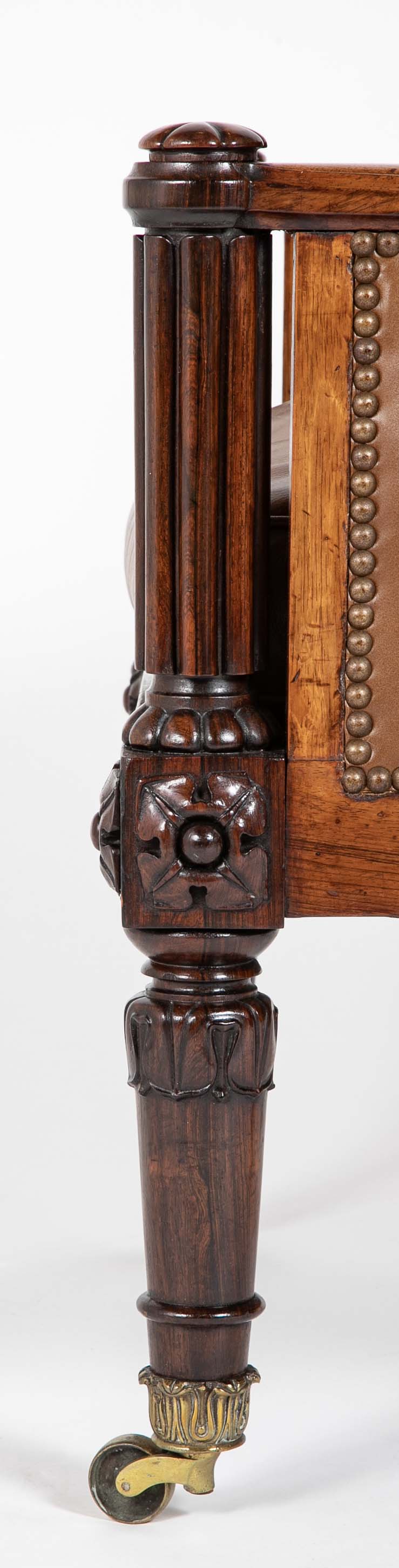 William IV Rosewood Library Chair Upholstered in Leather with Nailhead Trim