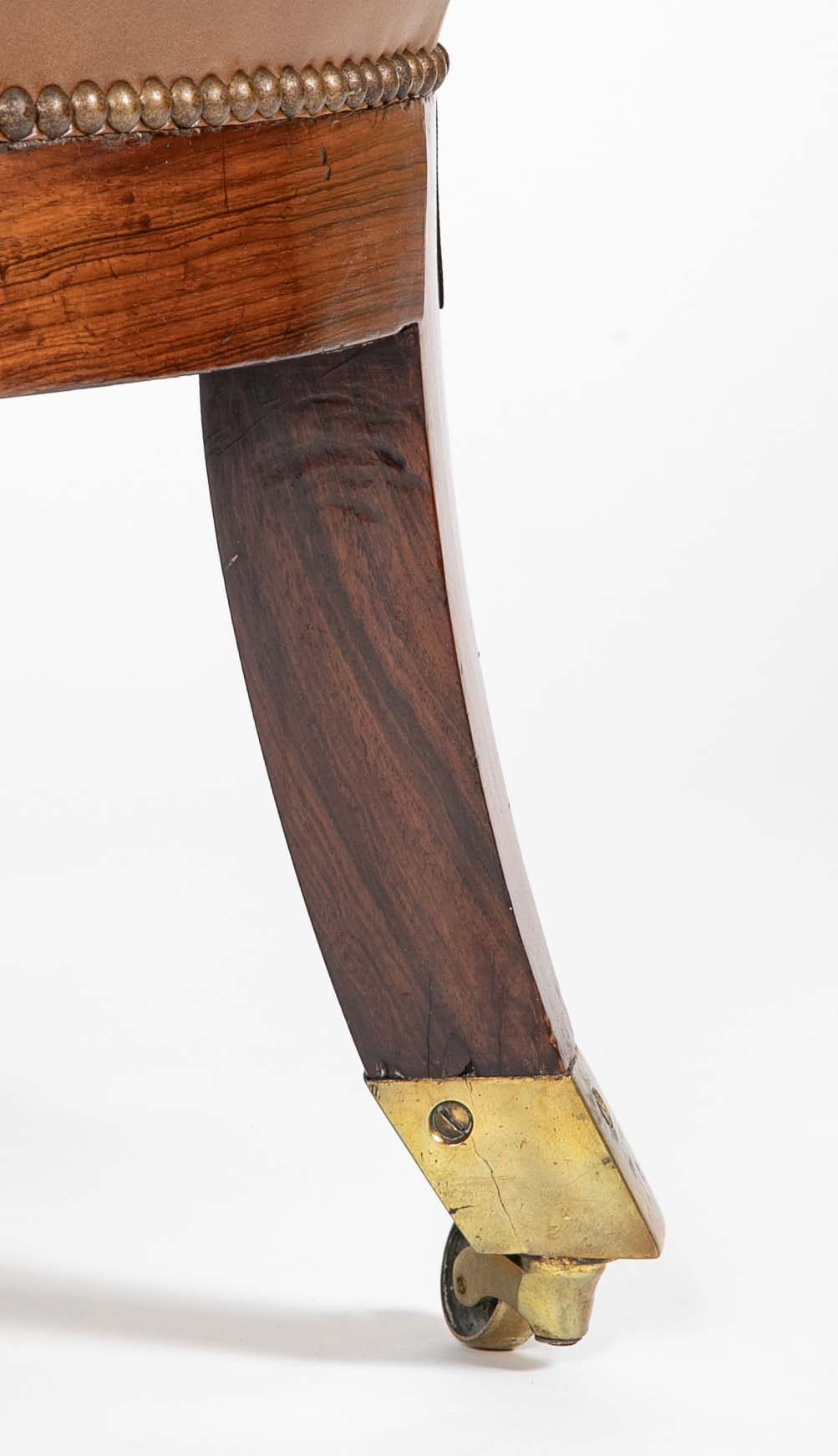 William IV Rosewood Library Chair Upholstered in Leather with Nailhead Trim