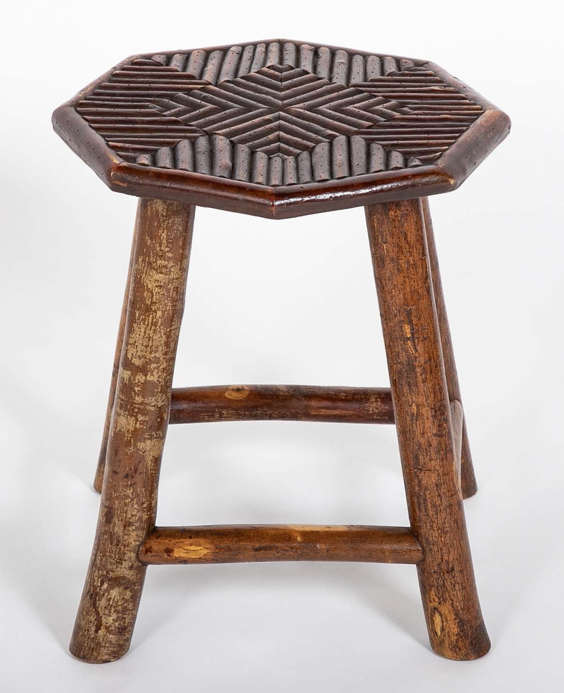 Adirondack Hexagonal Stool with Incised Geometric Design on Seat