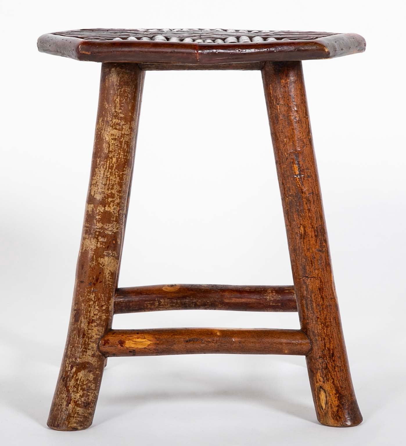 Adirondack Hexagonal Stool with Incised Geometric Design on Seat