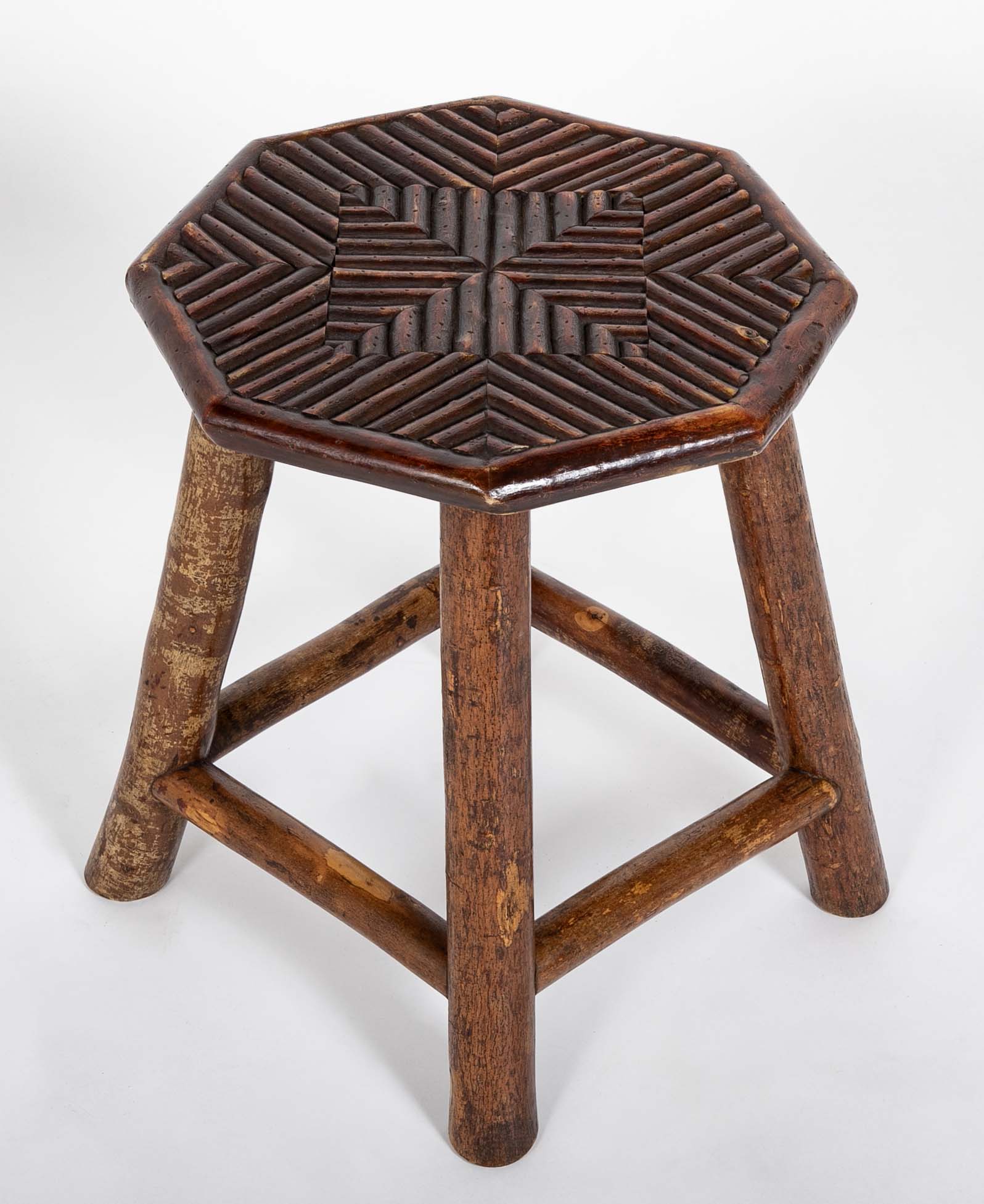 Adirondack Hexagonal Stool with Incised Geometric Design on Seat