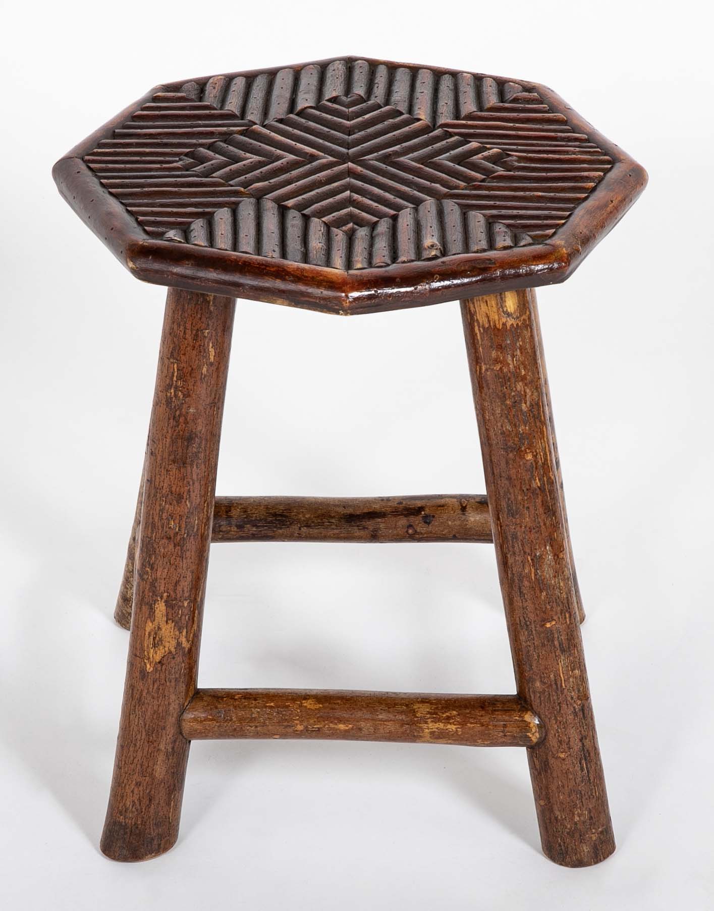 Adirondack Hexagonal Stool with Incised Geometric Design on Seat