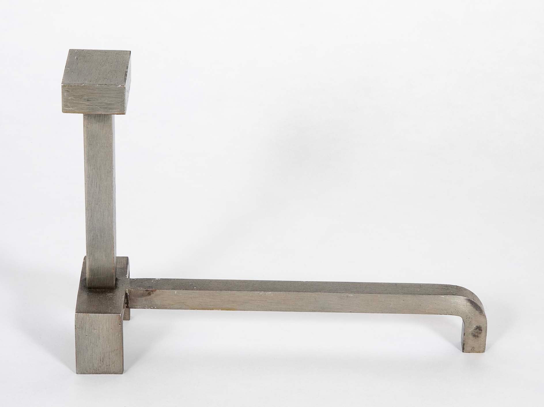 A Pair of French Black Brushed Metal Andirons