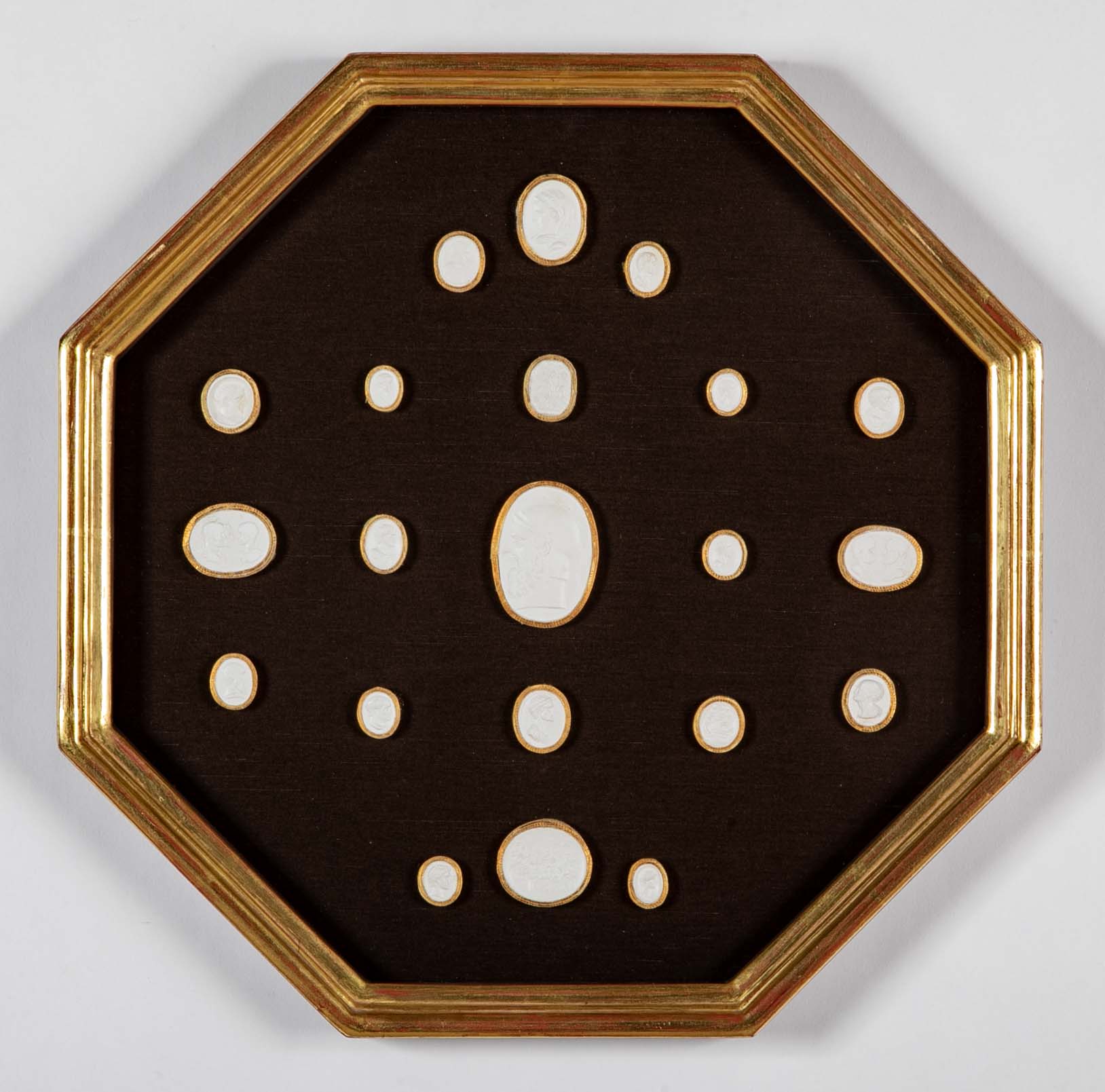 Set of 10 Octagonally Framed Italian Grand Tour Plaster Intaglios
