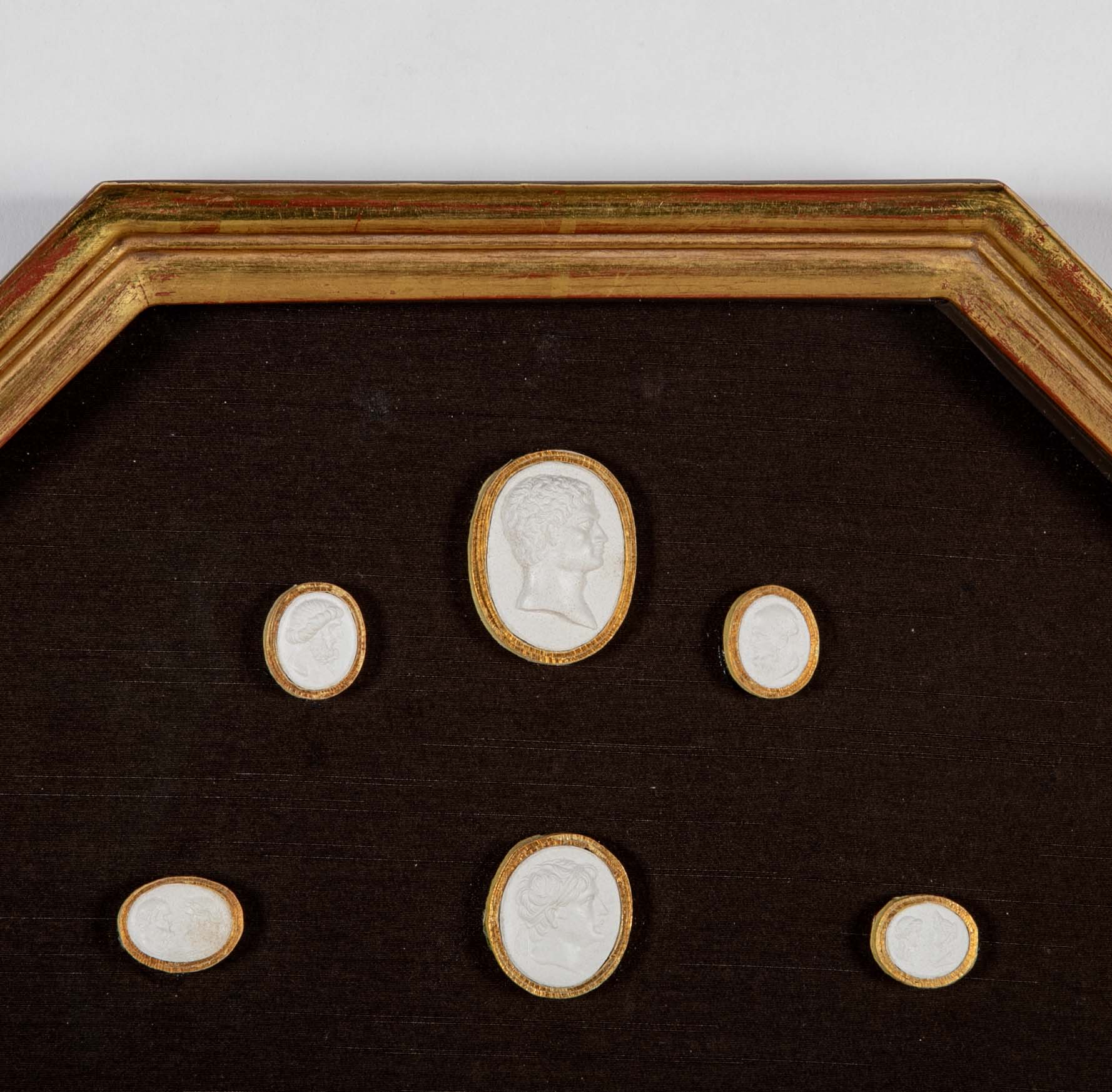 Set of 10 Octagonally Framed Italian Grand Tour Plaster Intaglios