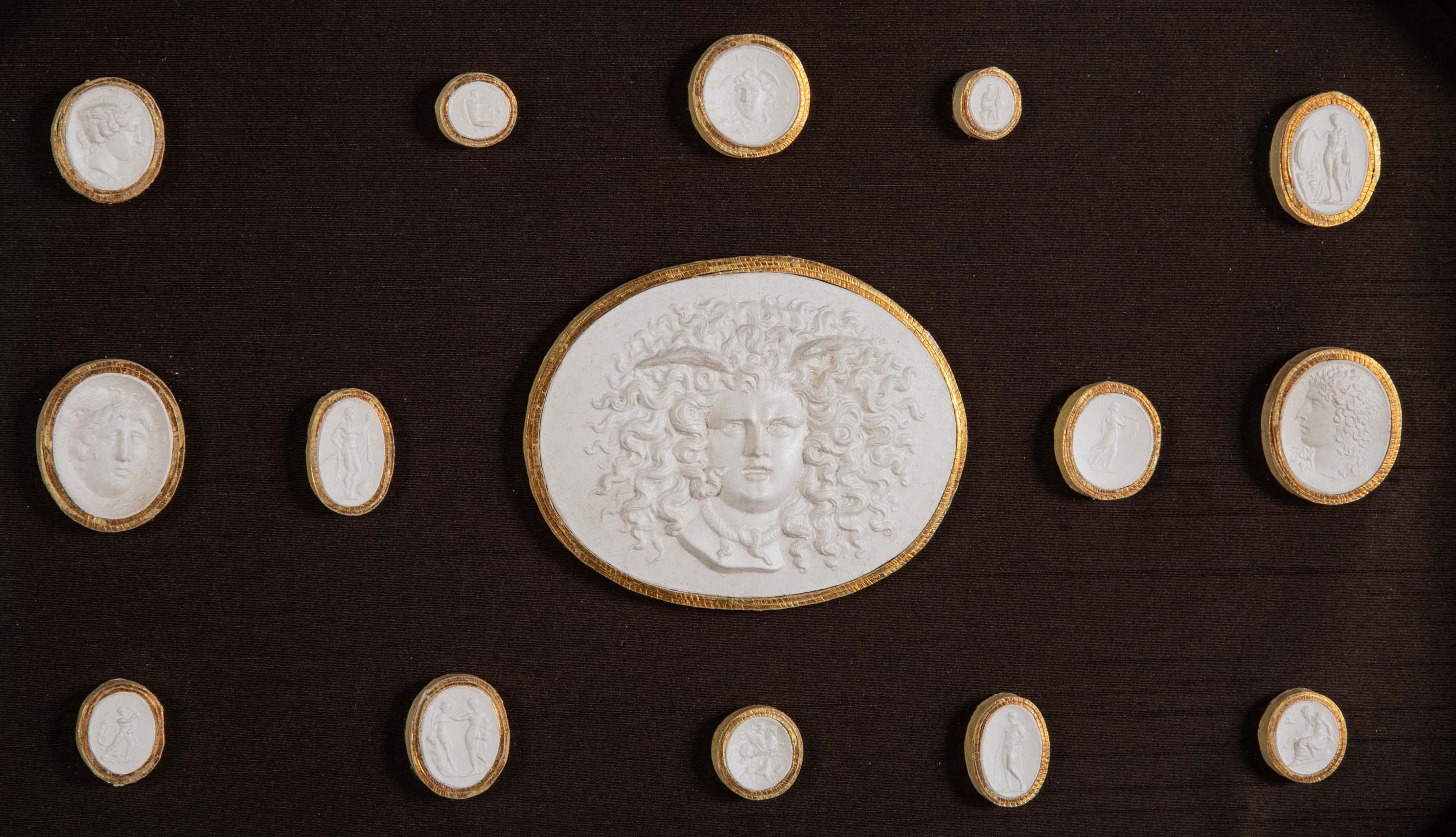 Octagonally Framed Italian Grand Tour Plaster Intaglios