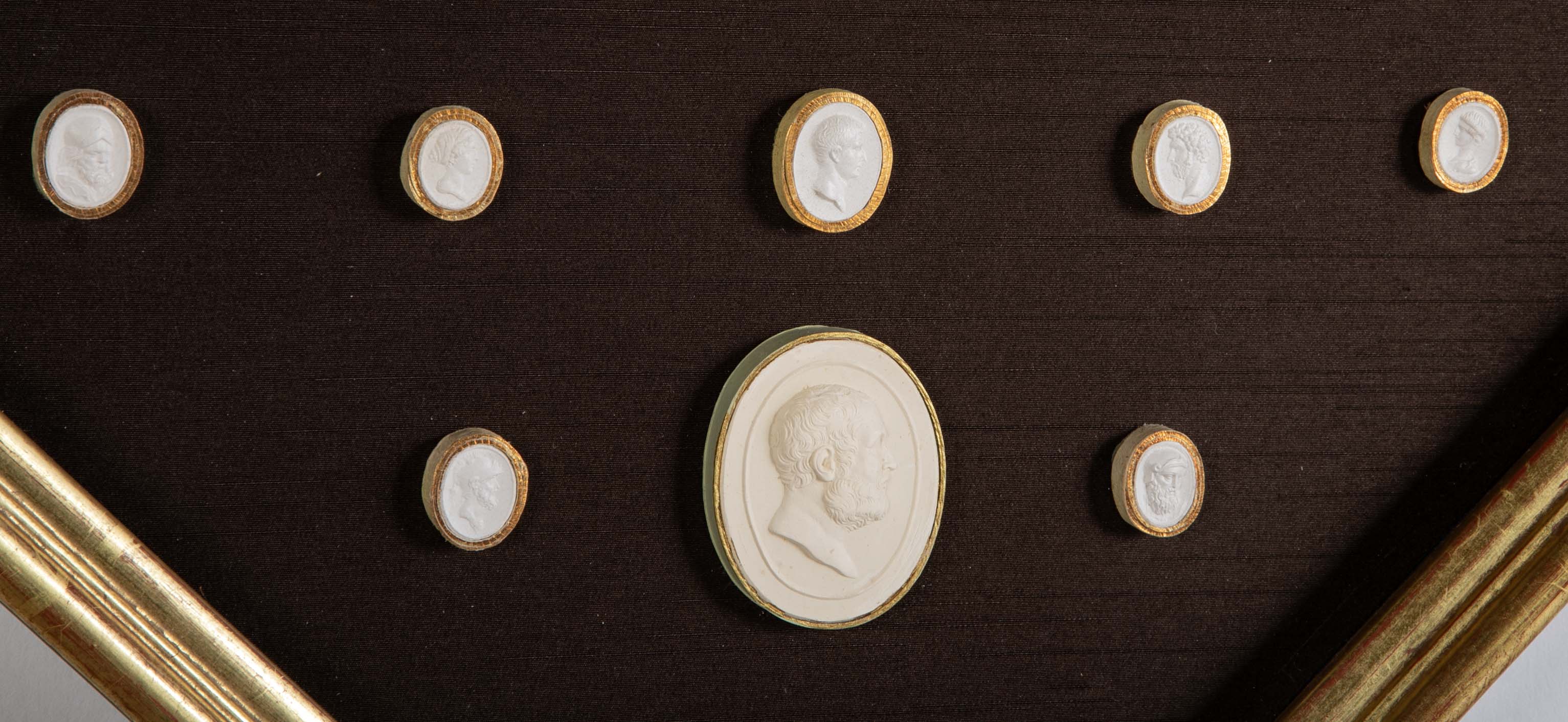 Octagonally Framed Italian Grand Tour Plaster Intaglios