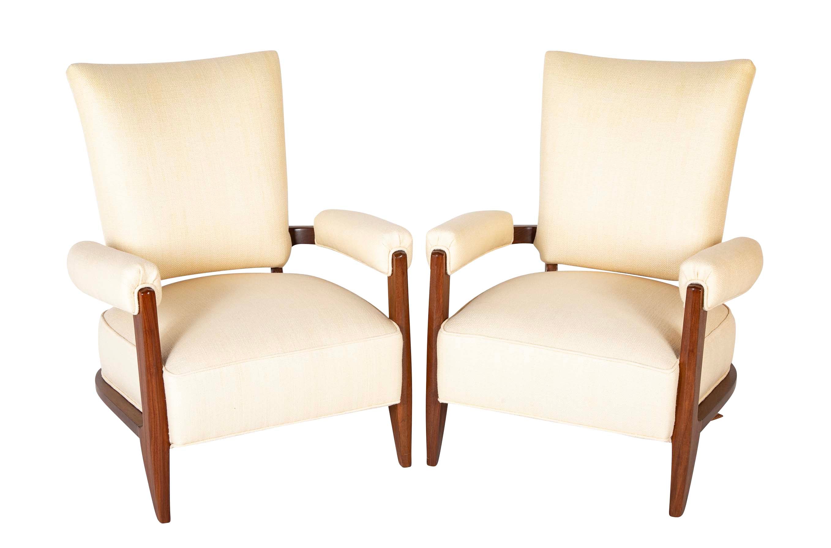 Pair of Mahogany Open Armchairs Attributed to Dominique