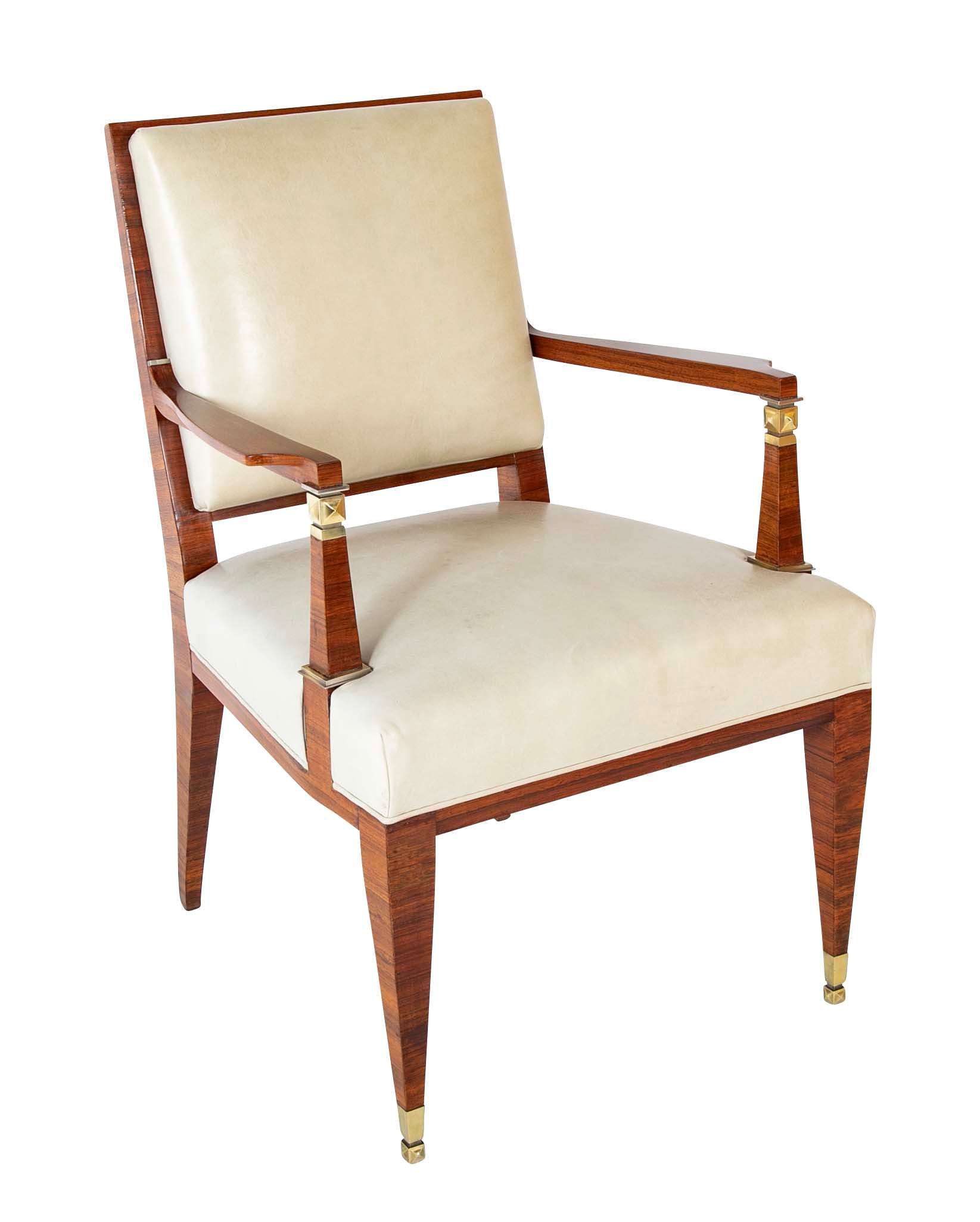 Lucien Rollin Macassar and Ebony Armchair Upholstered in Leather