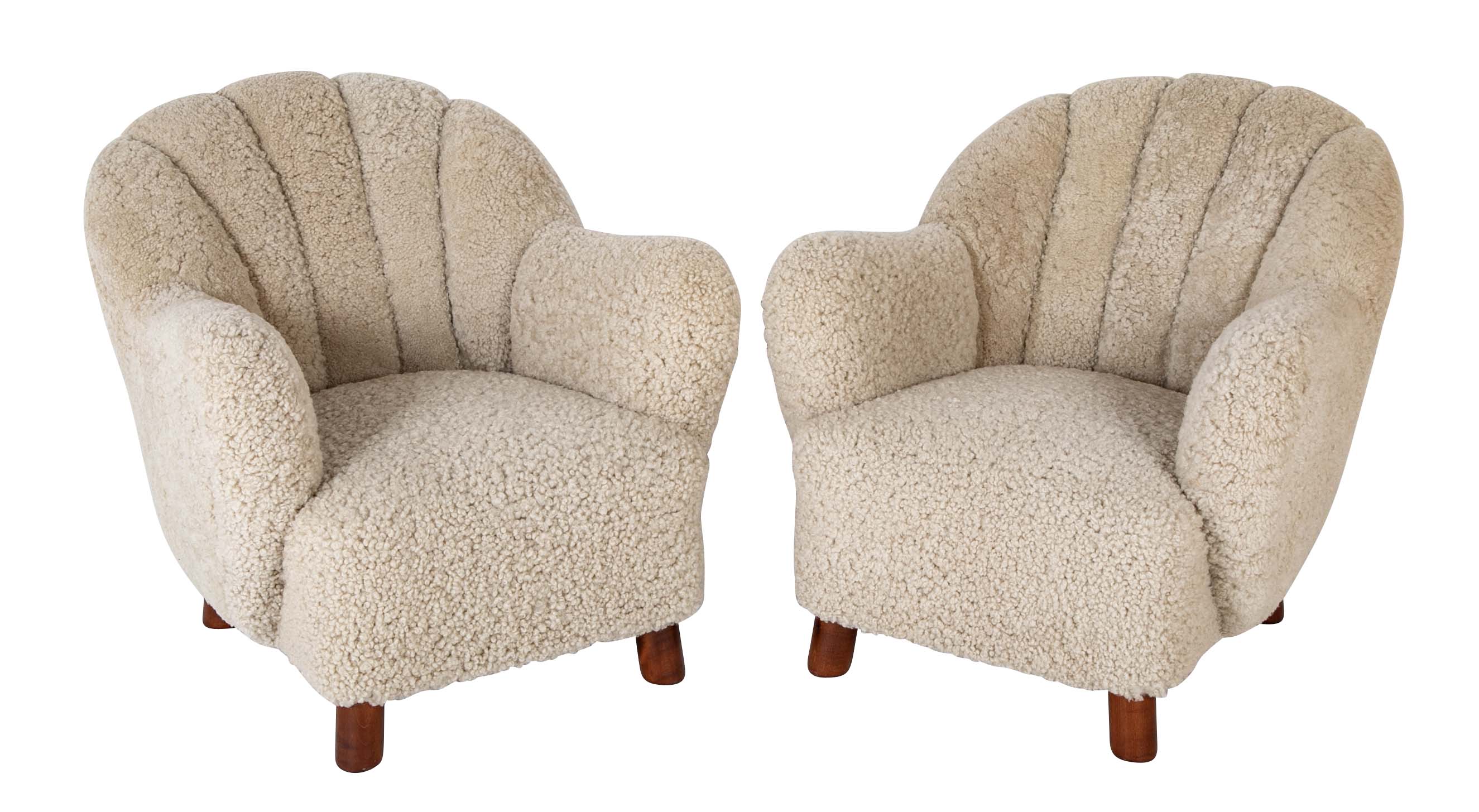 Pair of Danish Sheepskin Chairs in the Manner of Fritz Hansen