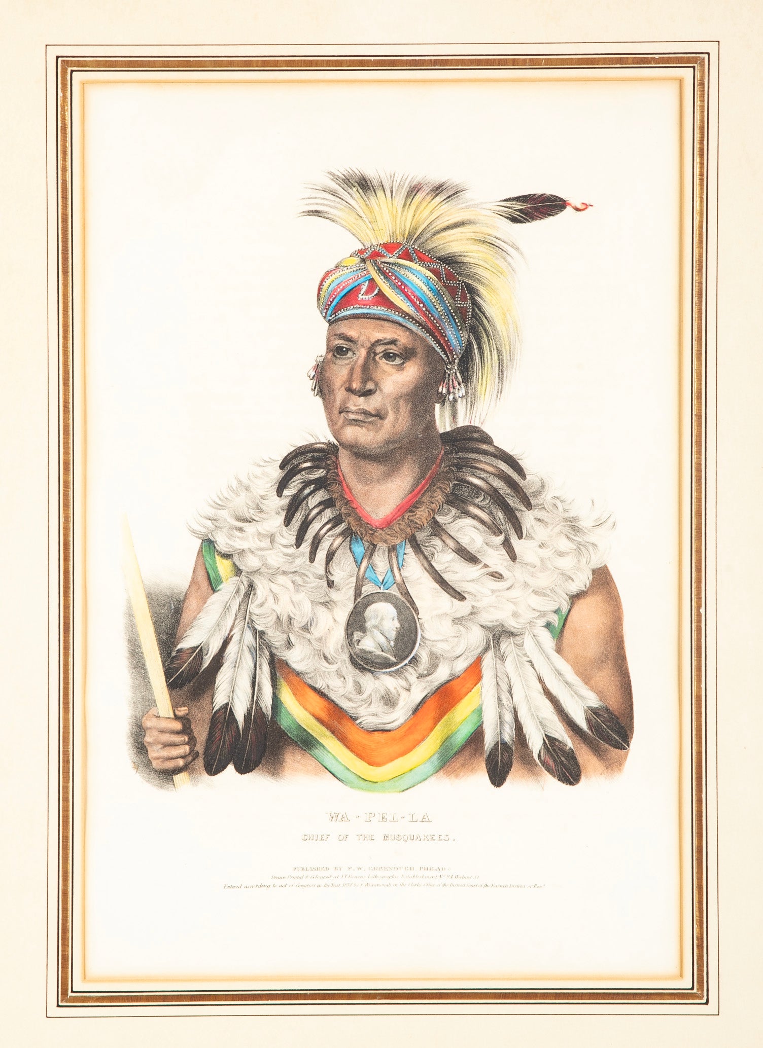 Hand-Colored Lithograph from “The History of the American Tribes of North America,” McKenney & Hall