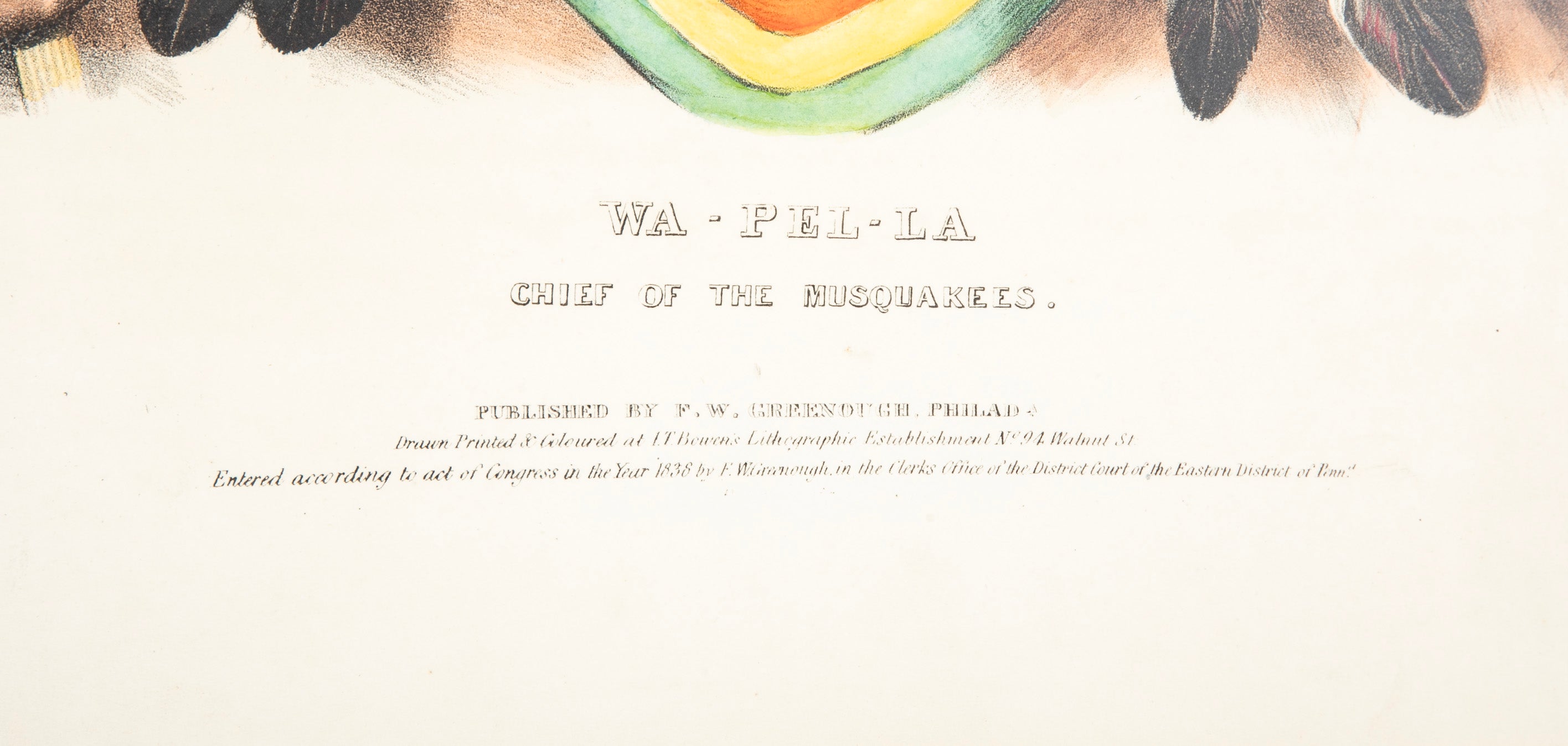 Hand-Colored Lithograph from “The History of the American Tribes of North America,” McKenney & Hall