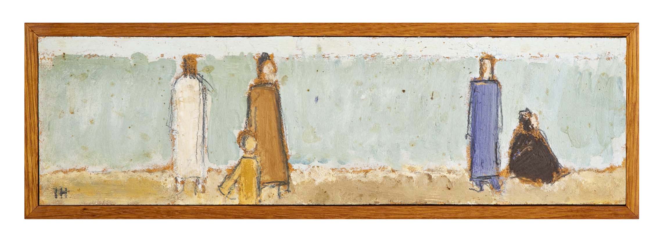 Johannes Hofmeister "Figures by the Ocean" Pencil & Oil on Compoboard