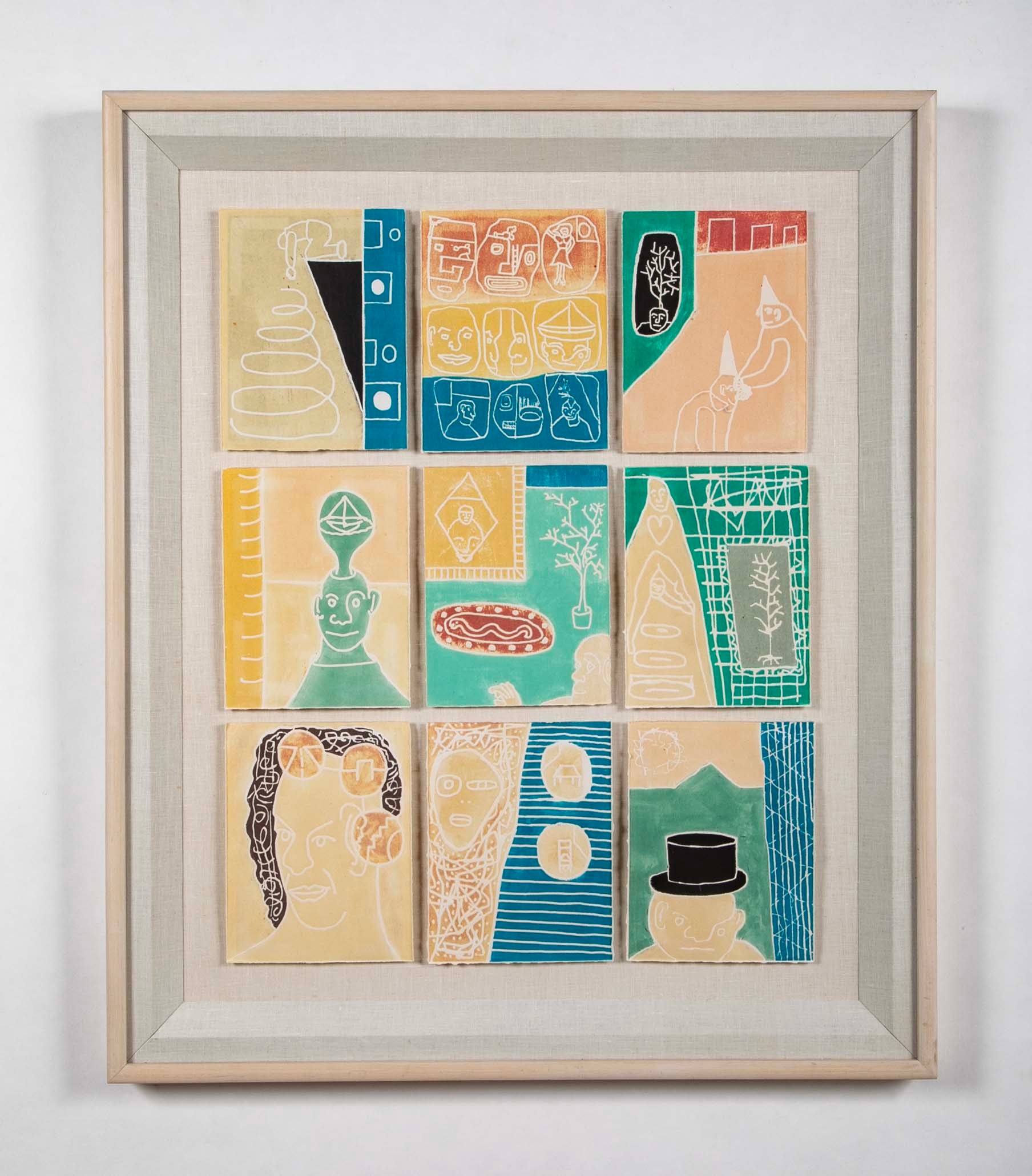 "Scratch Music" Set of 9 Woodcuts in Colors by Robin Winters