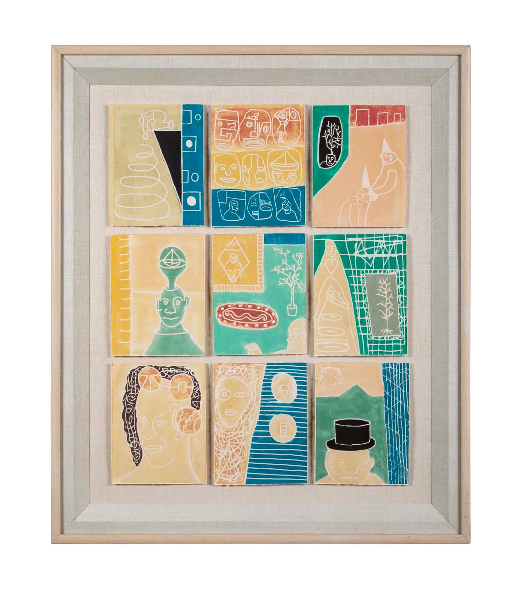 "Scratch Music" Set of 9 Woodcuts in Colors by Robin Winters