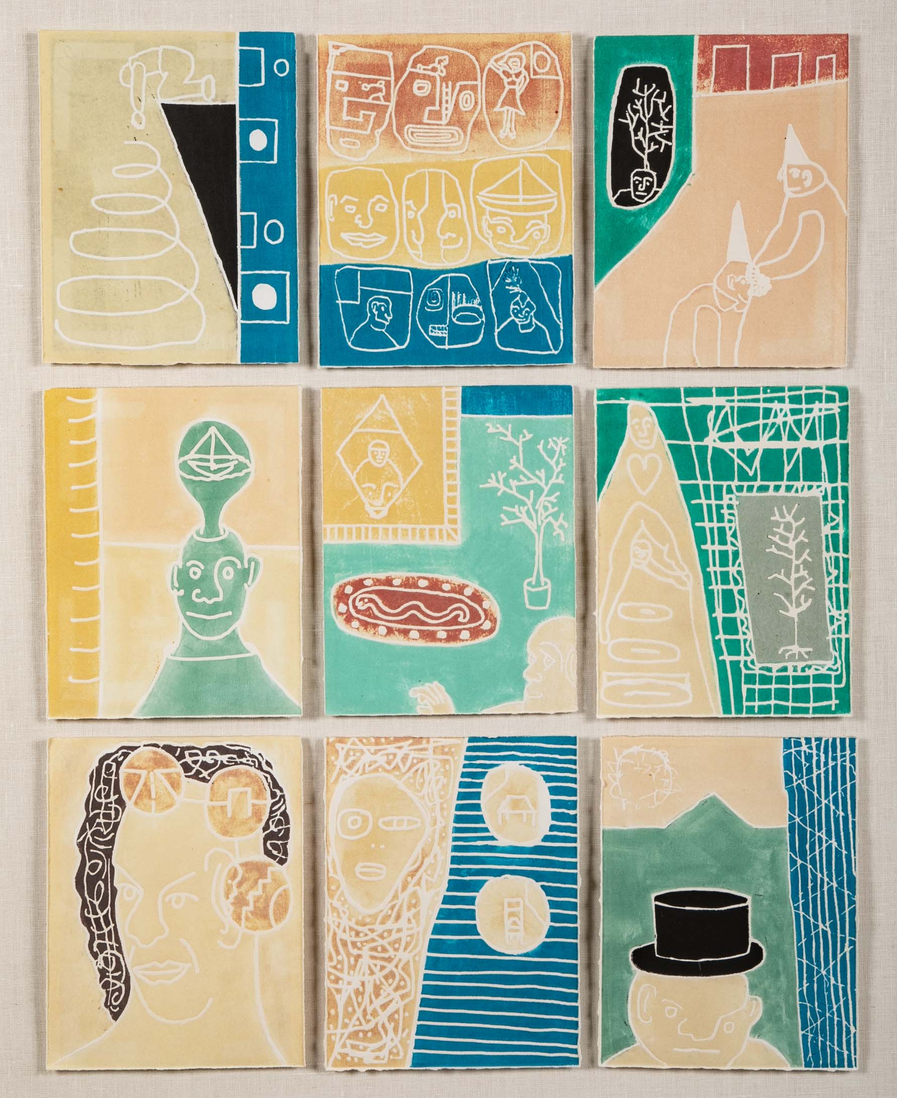 "Scratch Music" Set of 9 Woodcuts in Colors by Robin Winters