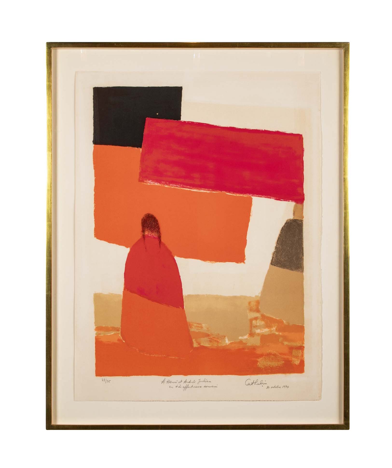 "The Two Indian Girls, Mexico" Signed Lithograph by Bernard Cathelin