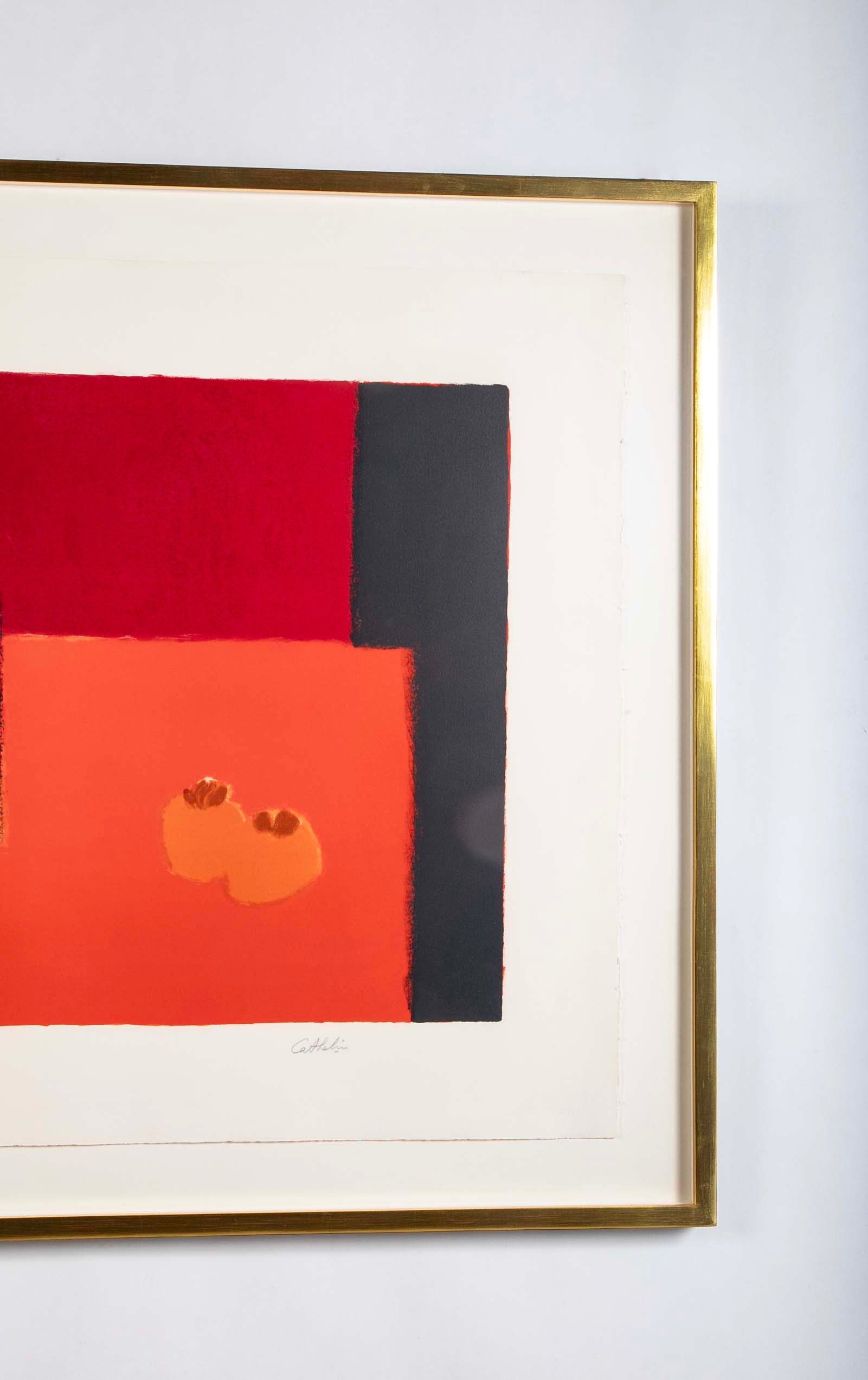 "Grande Nature Morte Rouge et Noir aux Kakis" Lithograph in Colors by Bernard Cathelin