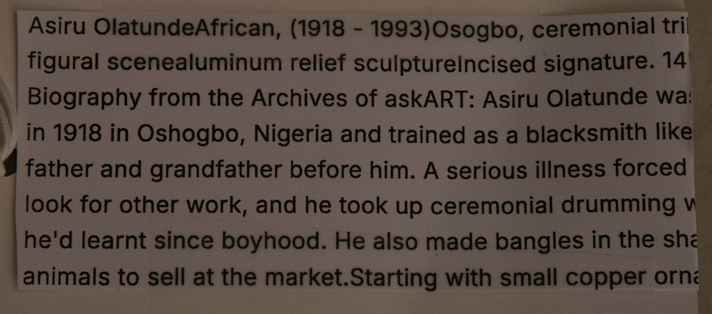 Hammered Aluminum Tribal Scene by Nigerian Artist Asiru Olatunde