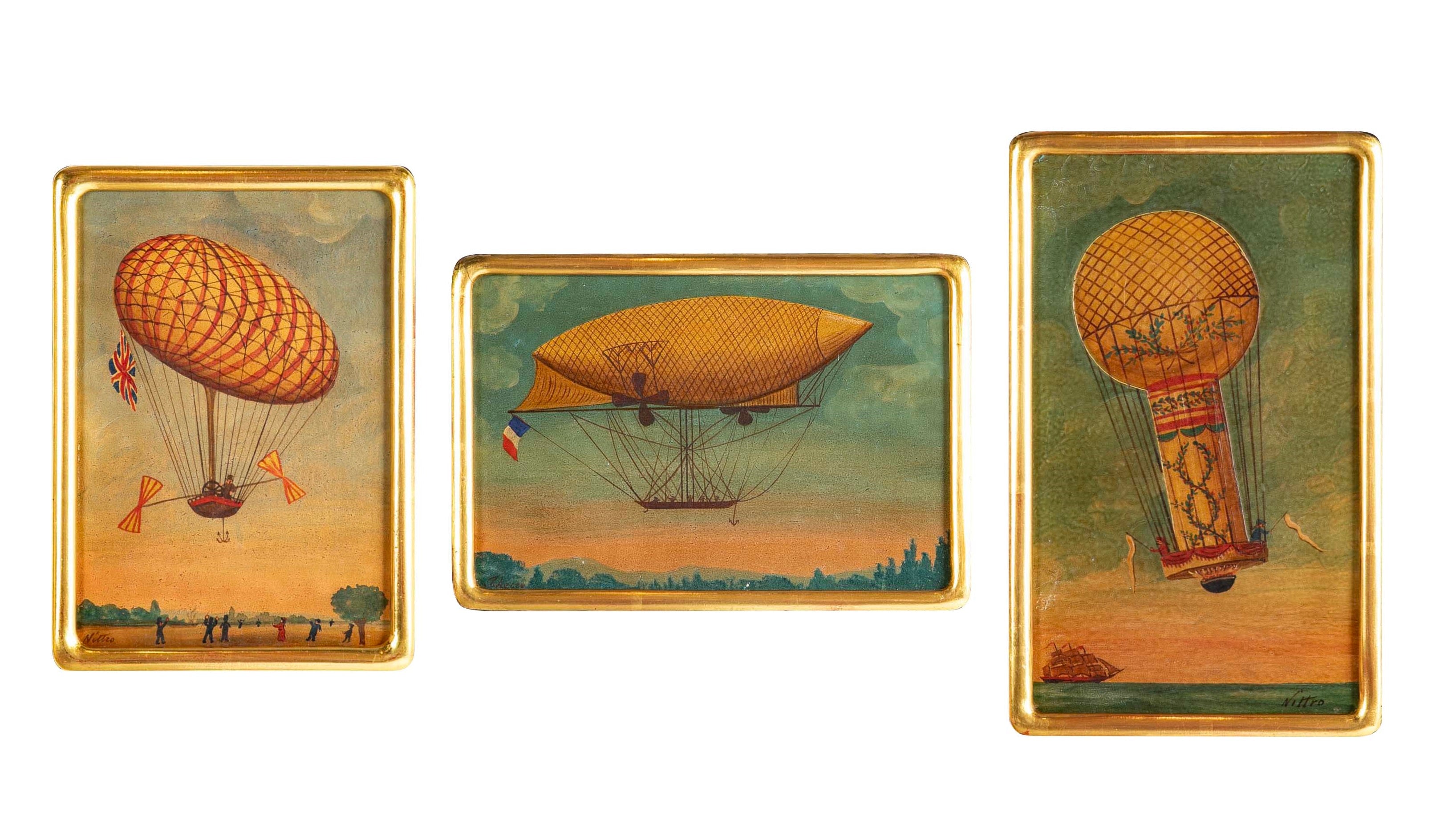 Trotin Hector 1894 "Le Vallois L'Aero Montgolfier " Oil on paper on Board Paintings