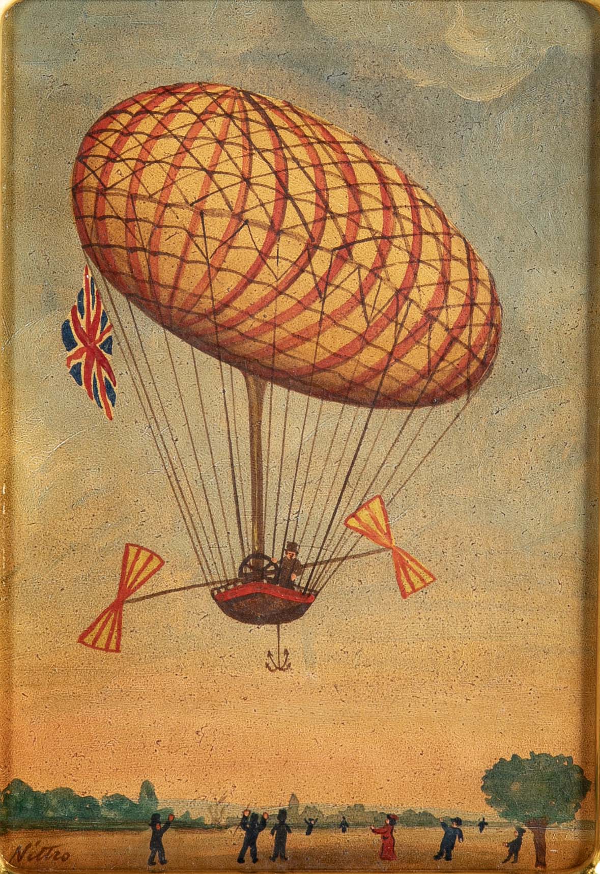 Trotin Hector 1894 "Le Vallois L'Aero Montgolfier " Oil on paper on Board Paintings