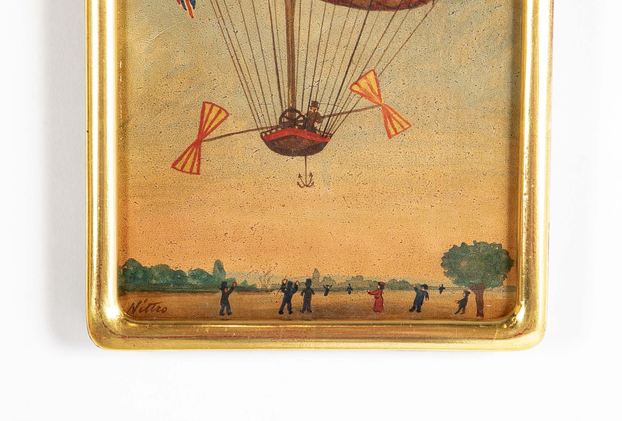 Trotin Hector 1894 "Le Vallois L'Aero Montgolfier " Oil on paper on Board Paintings
