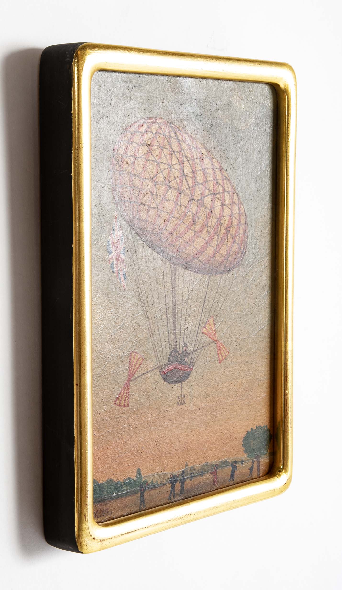 Trotin Hector 1894 "Le Vallois L'Aero Montgolfier " Oil on paper on Board Paintings
