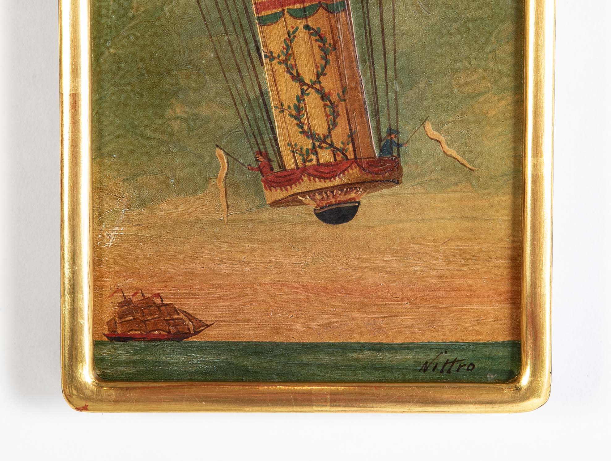 Trotin Hector 1894 "Le Vallois L'Aero Montgolfier " Oil on paper on Board Paintings