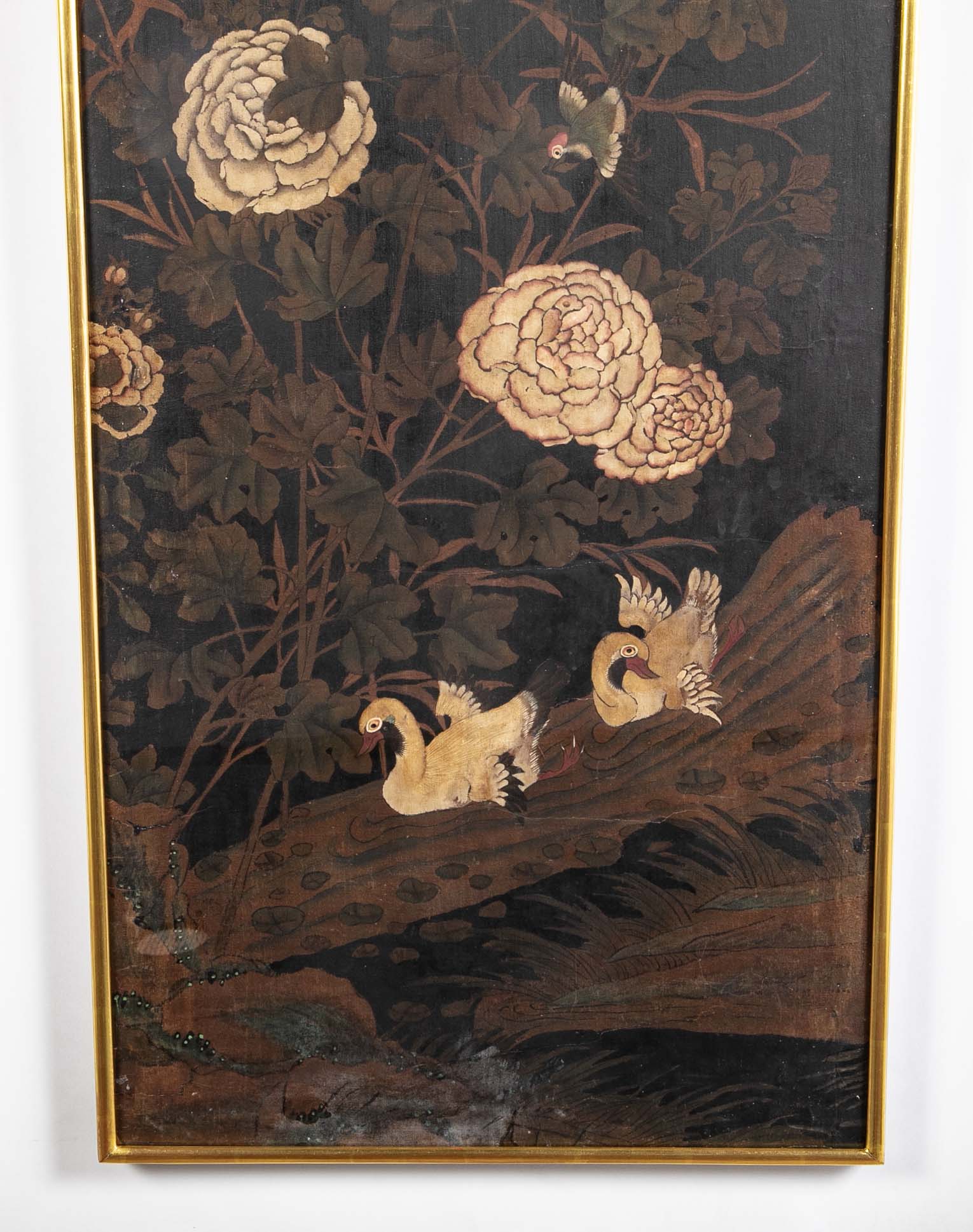 Set of 4 Chinese Late 18th/Early 19th Century Framed Silk Painted Panels