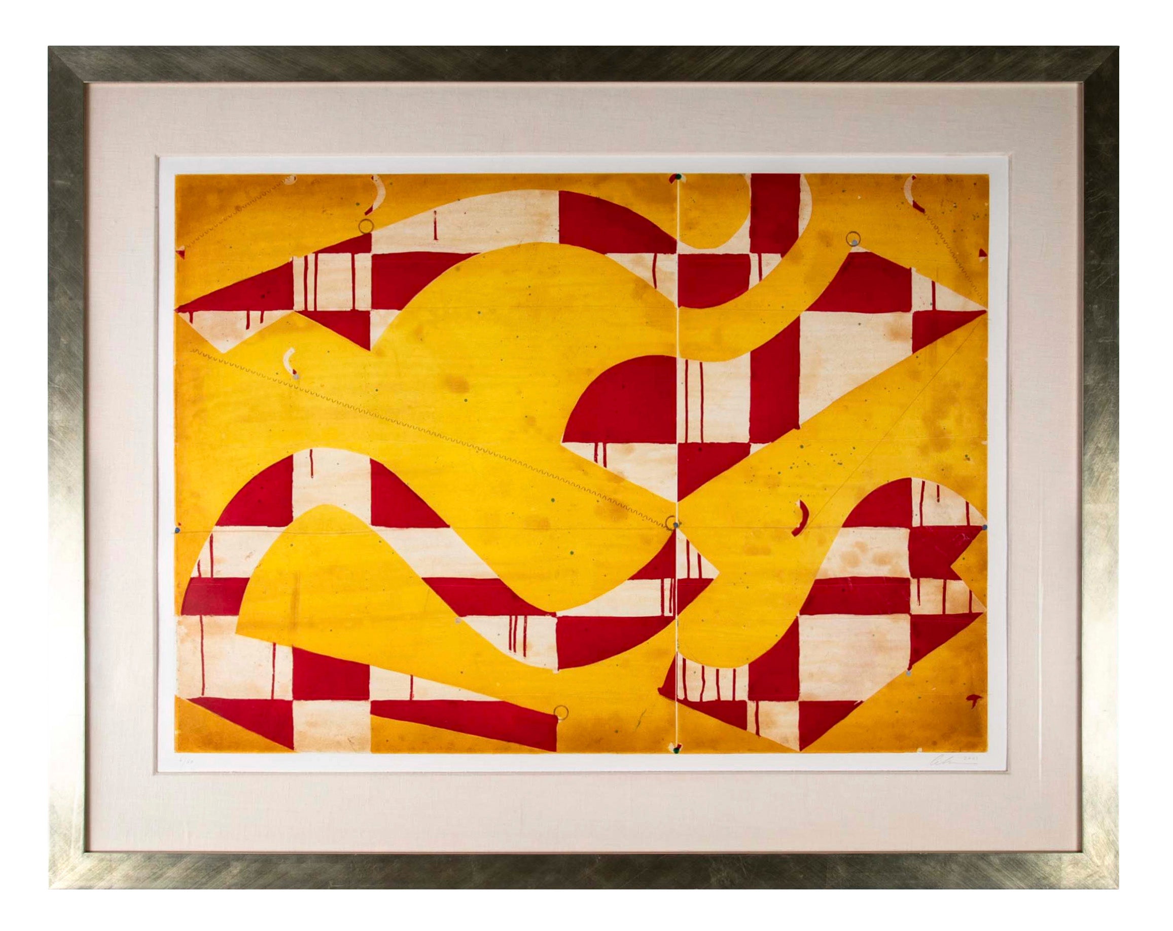 "Seven String with Yellow & Red" Spit Bite & Sugar Lift Aquatint Etching by Caio Fonseca