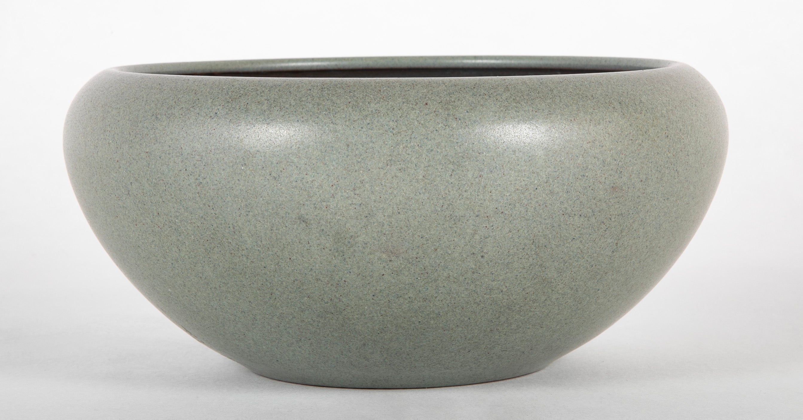 Gray Wide Bowl with Blue Interior by Marblehead Pottery