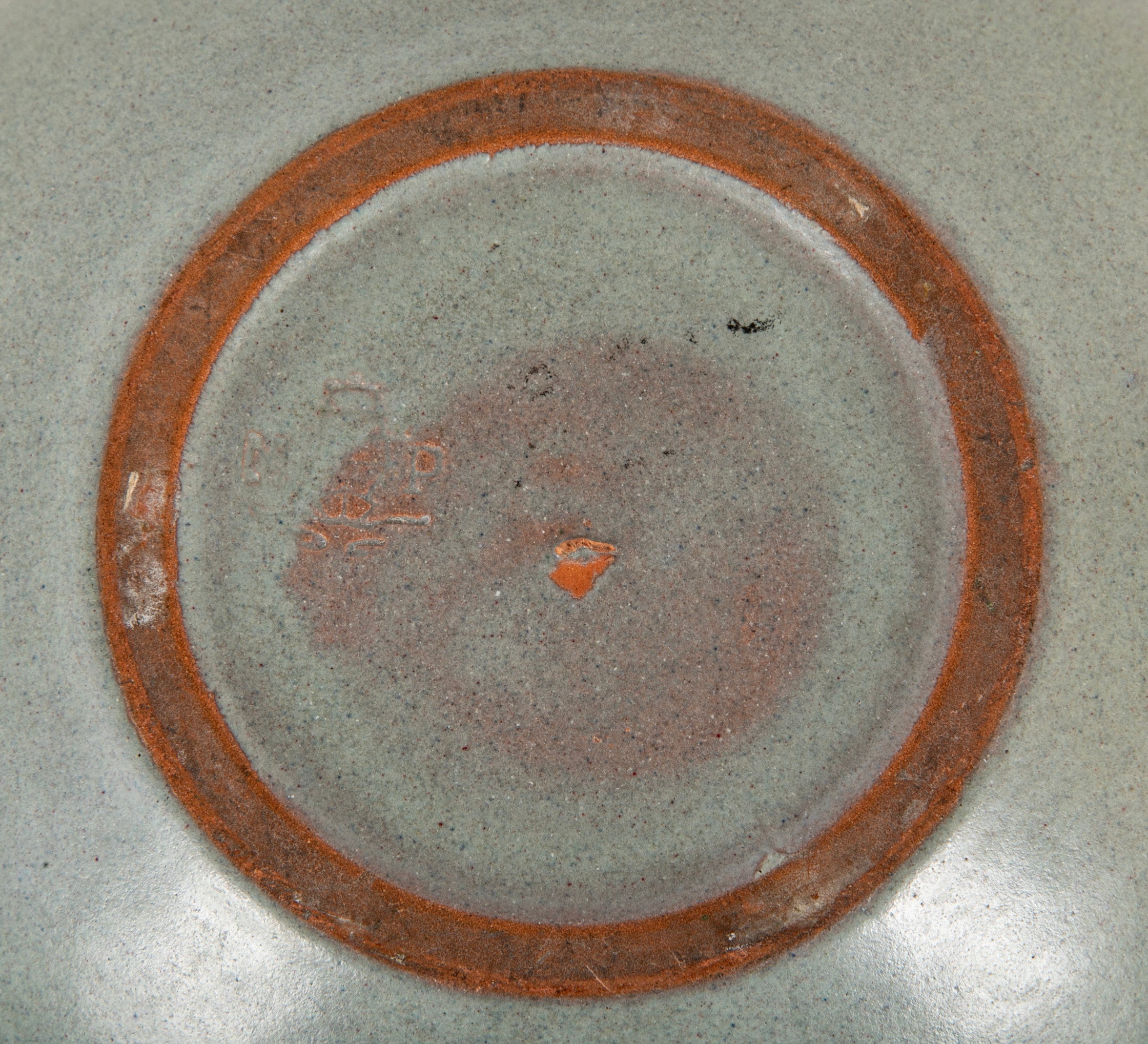 Gray Wide Bowl with Blue Interior by Marblehead Pottery