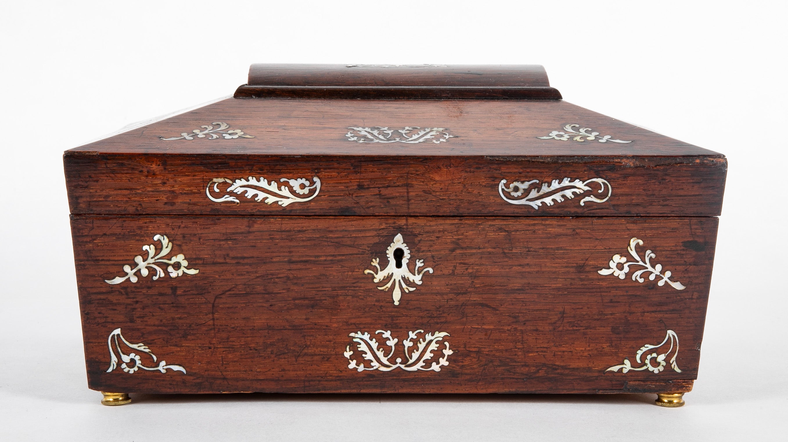 A Regency Sarcophagus Mahogany & Mother-of-Pearl Inlaid Box